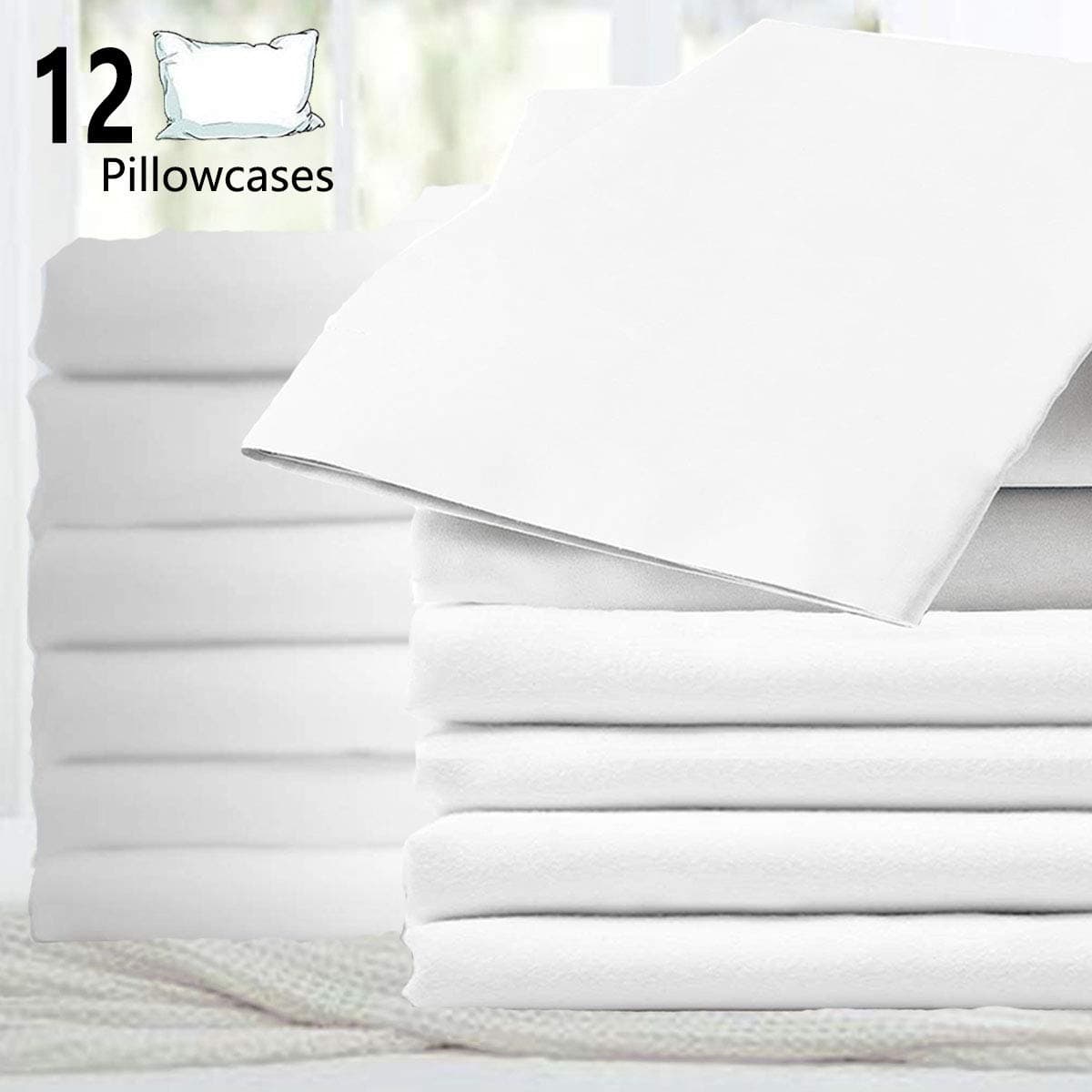 Premium Queen Size Pillowcases 12 Pack, White Standard, Soft Brushed 1800 Thread Count Microfiber, Allergies Free, Wrinkle Resistant, Tailoring Iron, 1 Dozen Bulk Pillowcases Set