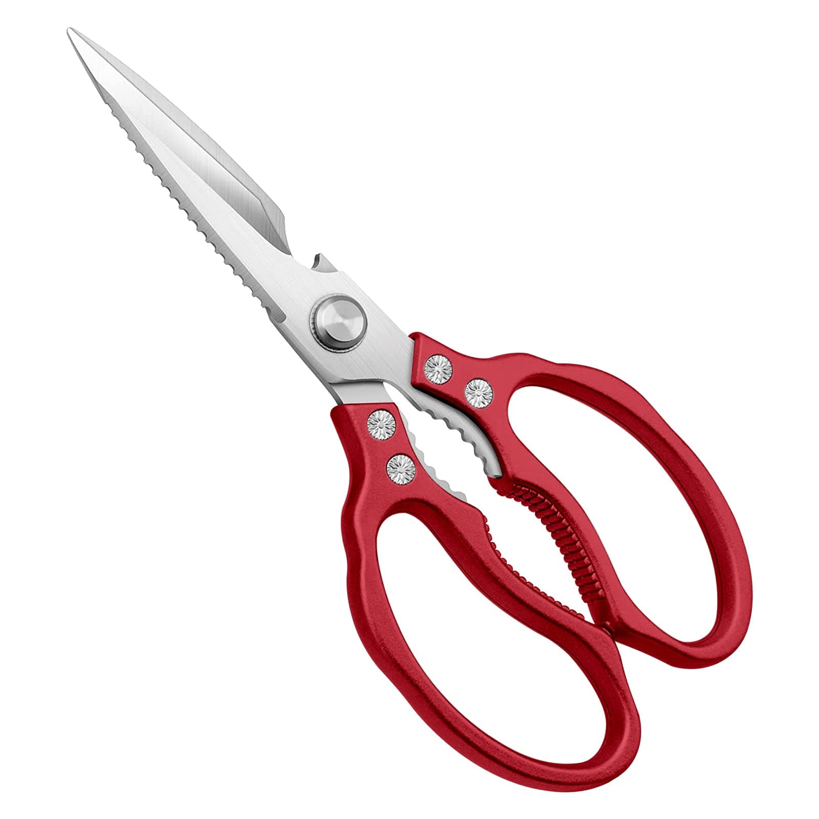CGBE Kitchen Scissors All Purpose Heavy Duty, Ultra Sharp Stainless Steel Kitchen Shears Dishwasher Safe, Cooking Shears for Chicken, Poultry, Fish, Meat, Herbs & Grapes with Non-Slip Grips (Red)