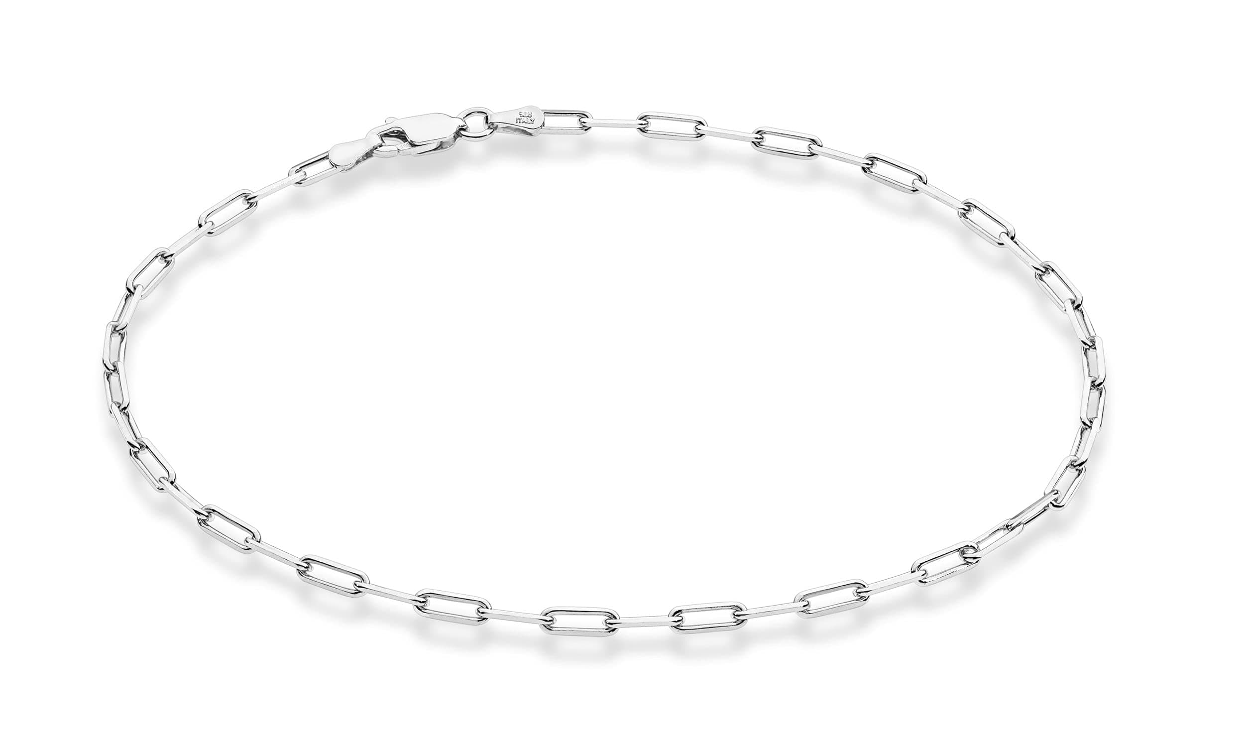 Solid 925 Sterling Silver 2.5mm Paperclip Link Chain Anklet Ankle Bracelet for Women, Made in Italy