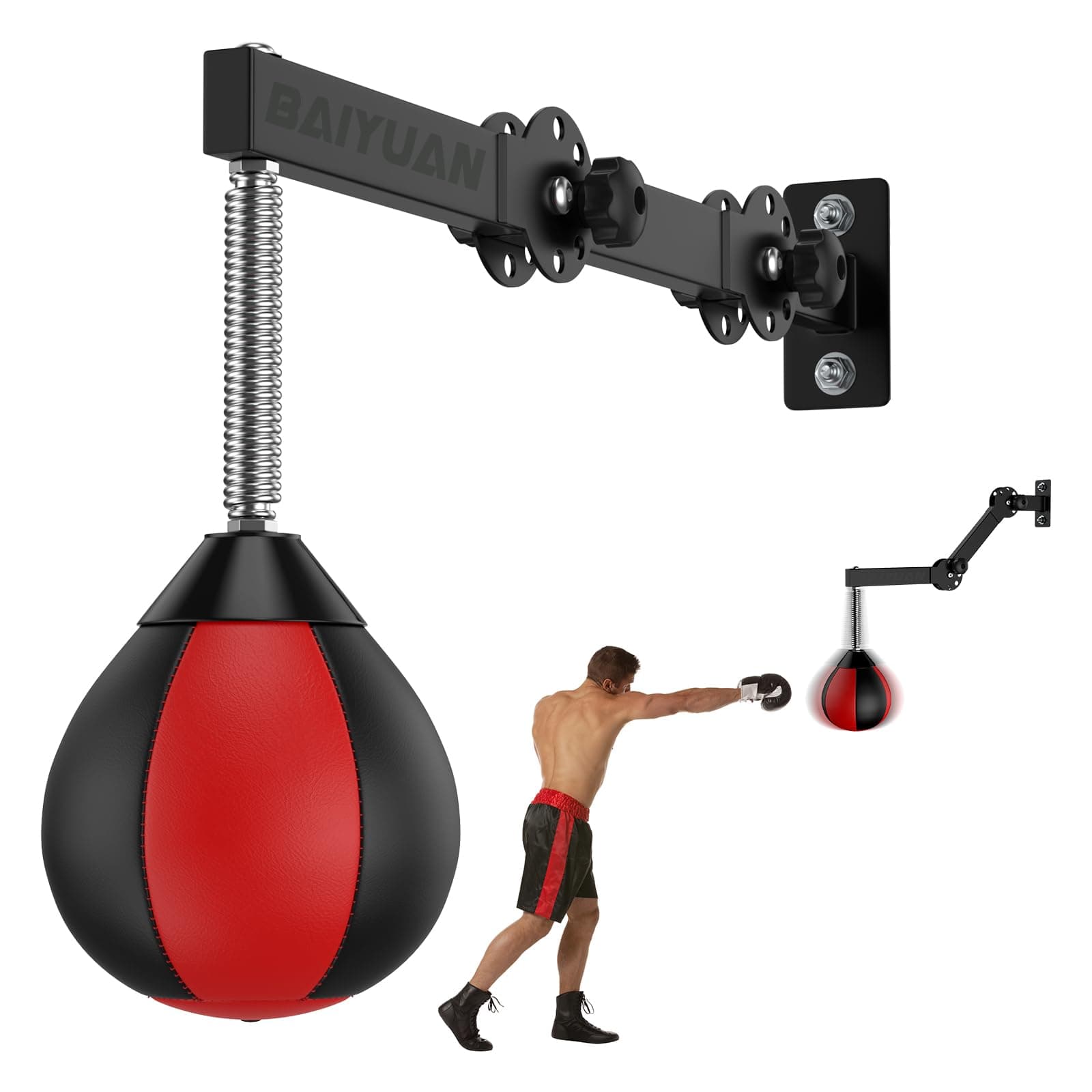 Speed Bag Boxing Punching Bag, Wall Mount Height Adjustable & Fold Speed Bags for Boxing, Wall Bracket Boxing Reflex Ball, Boxing Bag as Adults Teens and Kids, Fits Home Gym Workout