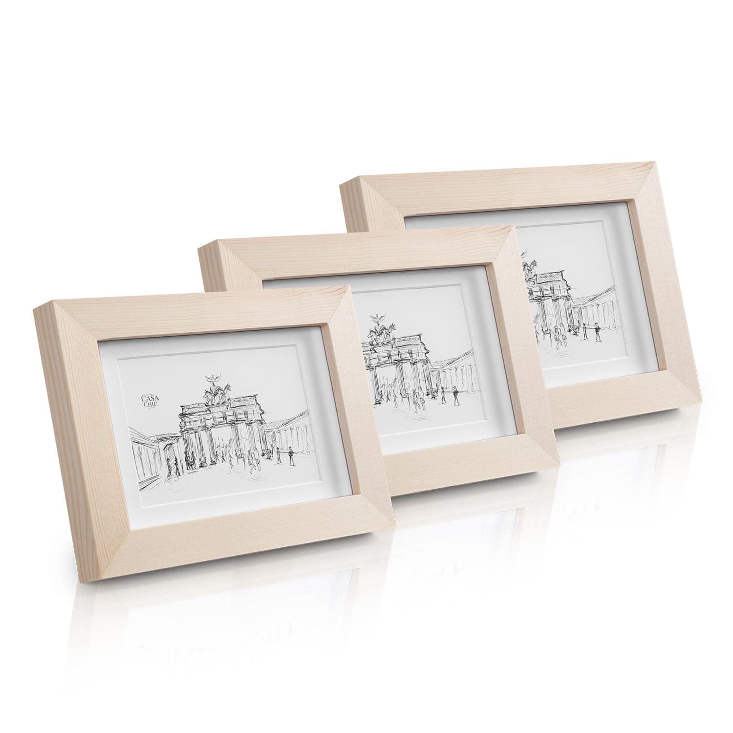 Solid Wood 4x6 inch (10x15 cm) Photo Frames - Unpainted - Pack of 3 - Mount for 5x3 inch Picture - Glass Front