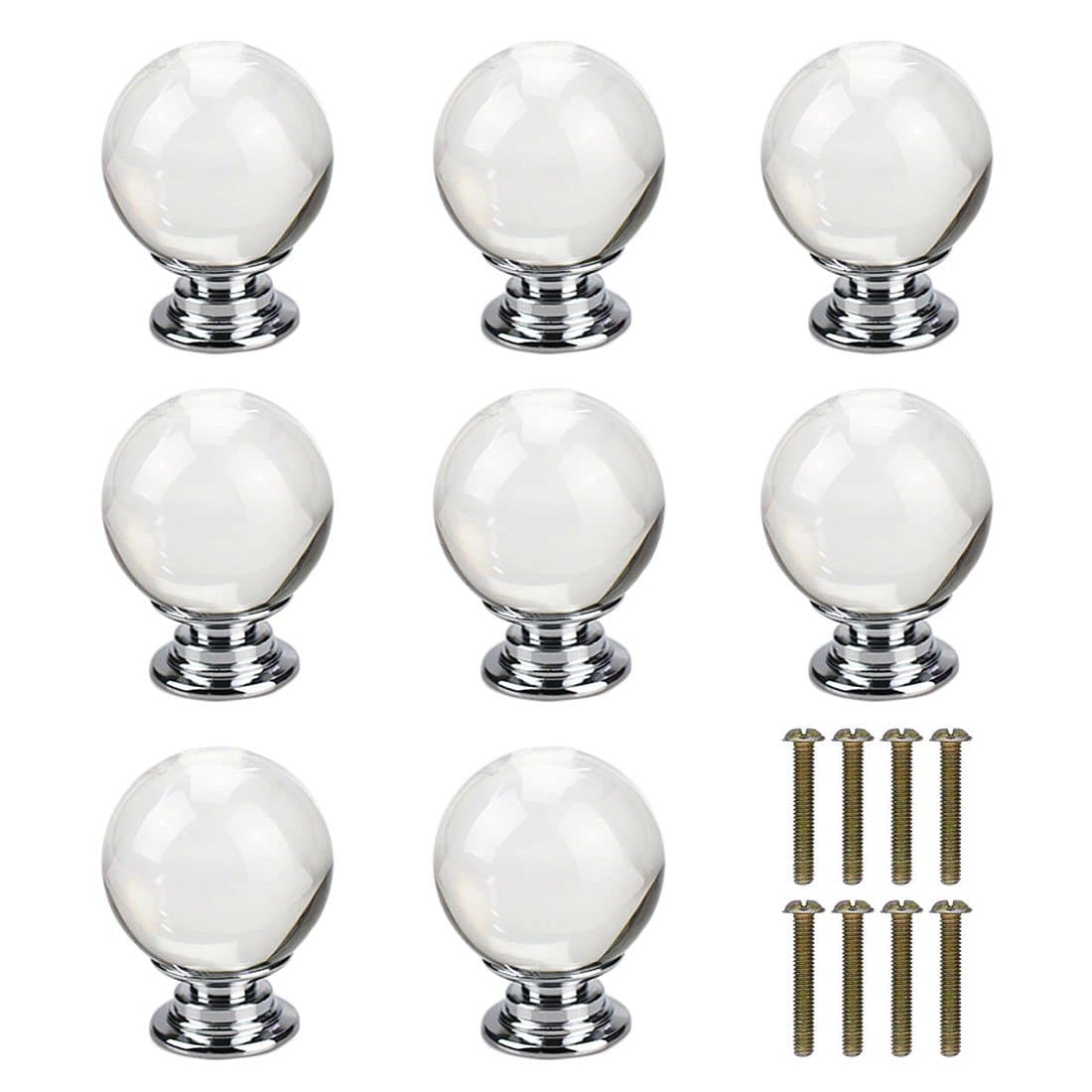 Pack of 8 Ball Shape Clear Glass Crystal Drawer Knobs and Pulls Knobs Handles for Kitchen Furniture Door Drawer Cabinet Dresser Closet Wardrobe Cupboard Bathroom