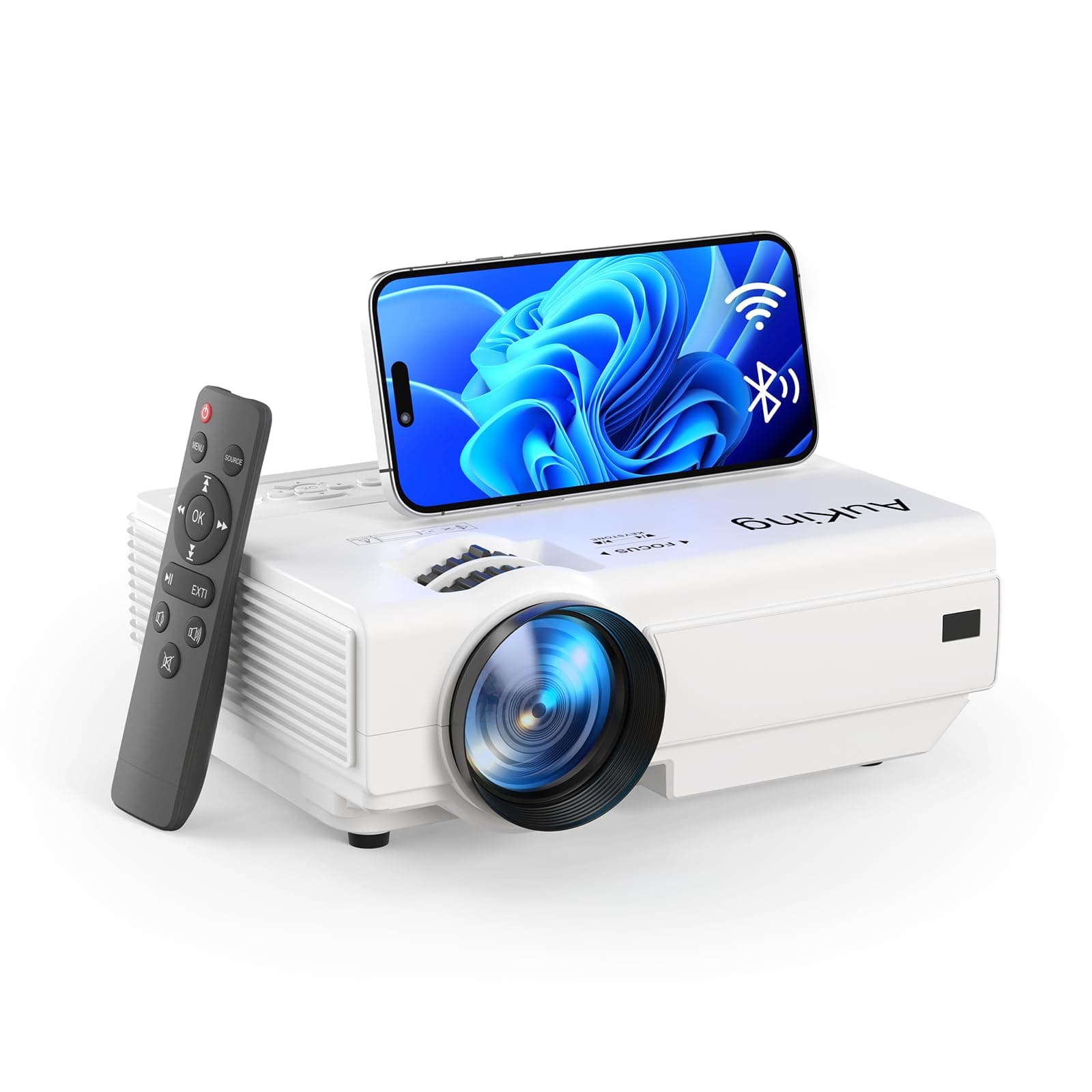 AuKing Projector,2025 Upgraded Mini Projector with Wifi and Bluetooth, Full HD 1080P Home Theater Video Projector Compatible with HDMI/USB/AV/Smartphone/TV Box/Laptop