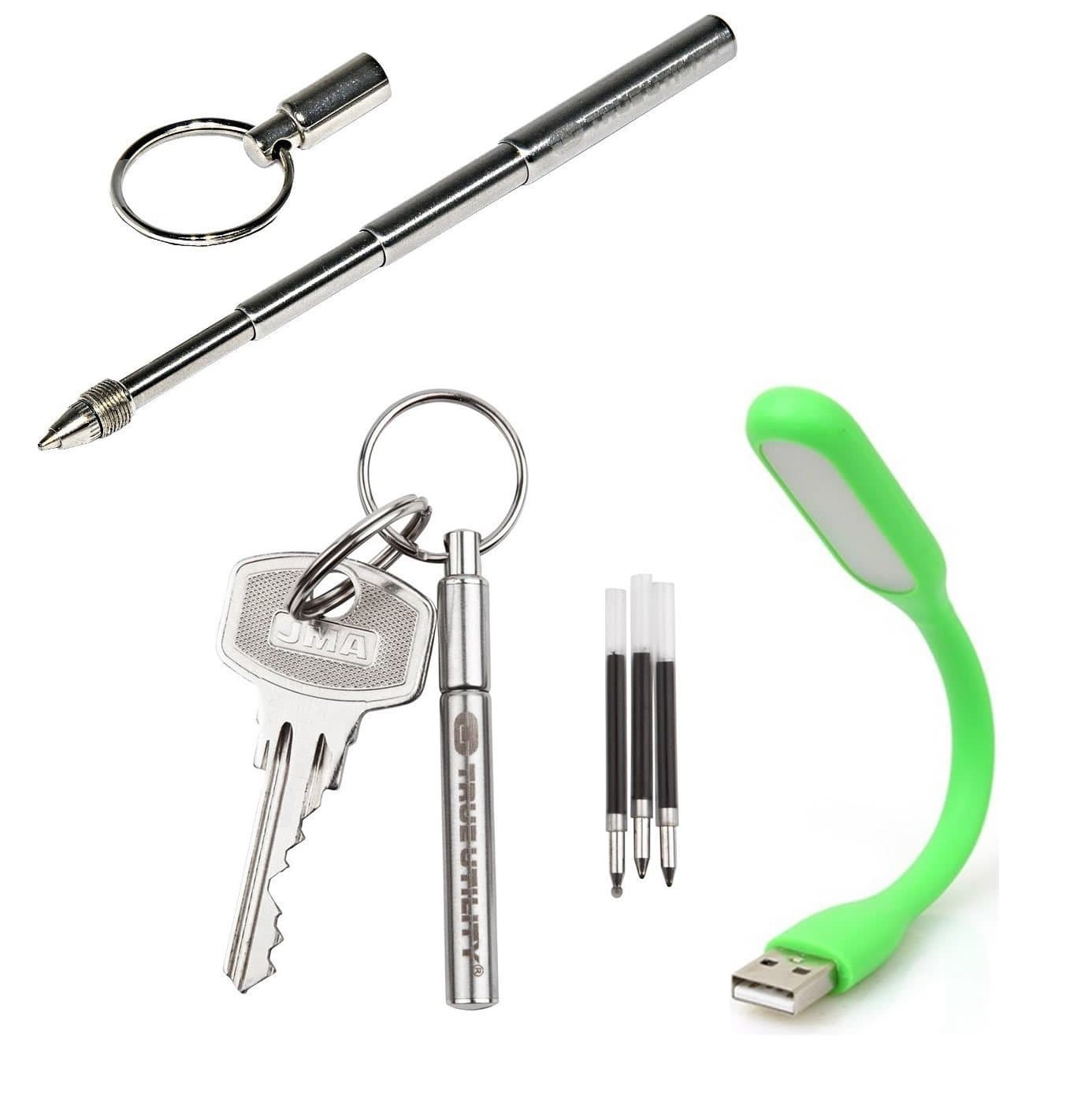 2 X True Utility TU246 TelePen Telescoping Key Ring Pen with 3 Refills