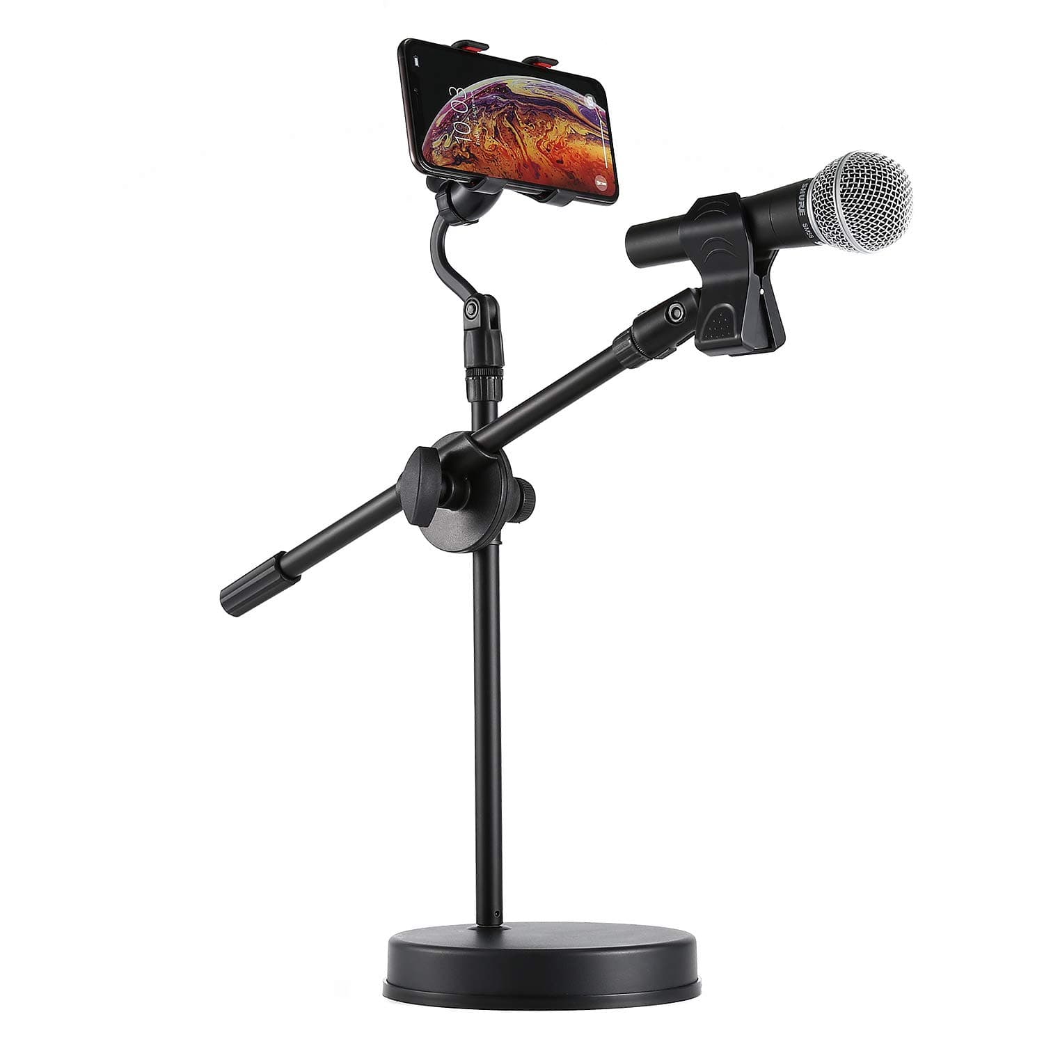 Microphone Stand Desk, EXJOY Adjustable Mic Stand with Non-Slip Mic Holder Clamp, Stable Heavy Round Base