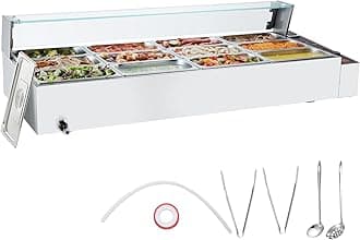 VEVOR 12-Pan Commercial Food Warmer, 12 x 8QT Electric Steam Table with Glass Cover, 3200W Countertop Stainless Steel Buffet Bain Marie w/Thermometer 86-185°F Temp Control for Catering, Restaurants