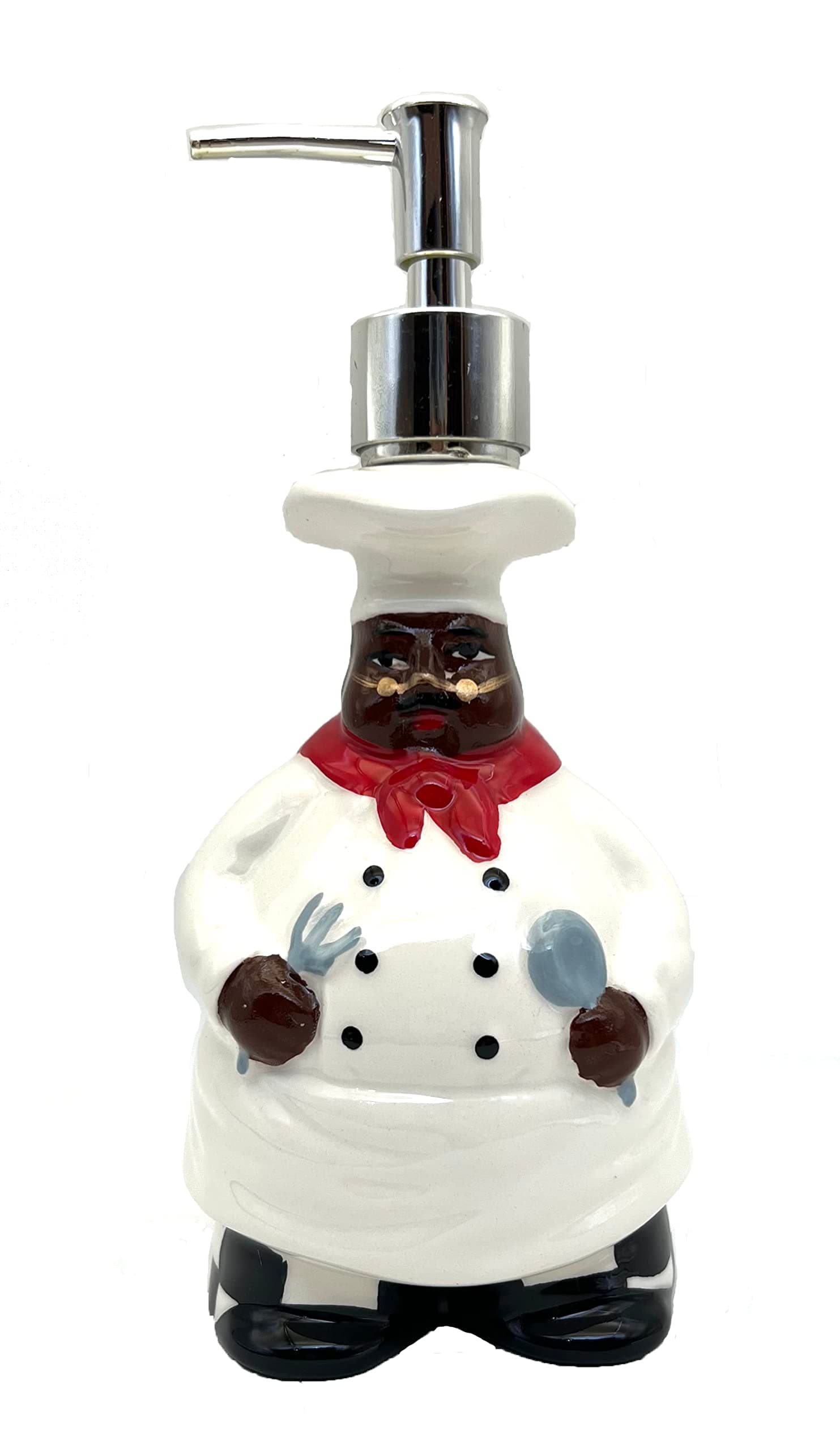 ACK Hand Painted Ceramic Happy Chef Collection Refillable Soap Dispenser, Lotion Jar, Kitchen Décor, Bathroom Décor