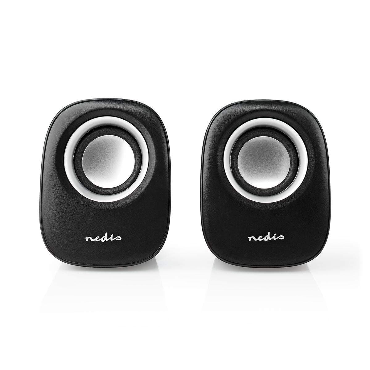 PC Speakers for Computer, Laptop, Tablet, Smartphone, Portable Speaker Set 12W, Wired with USB and 3.5mm Jack, Black and Silver