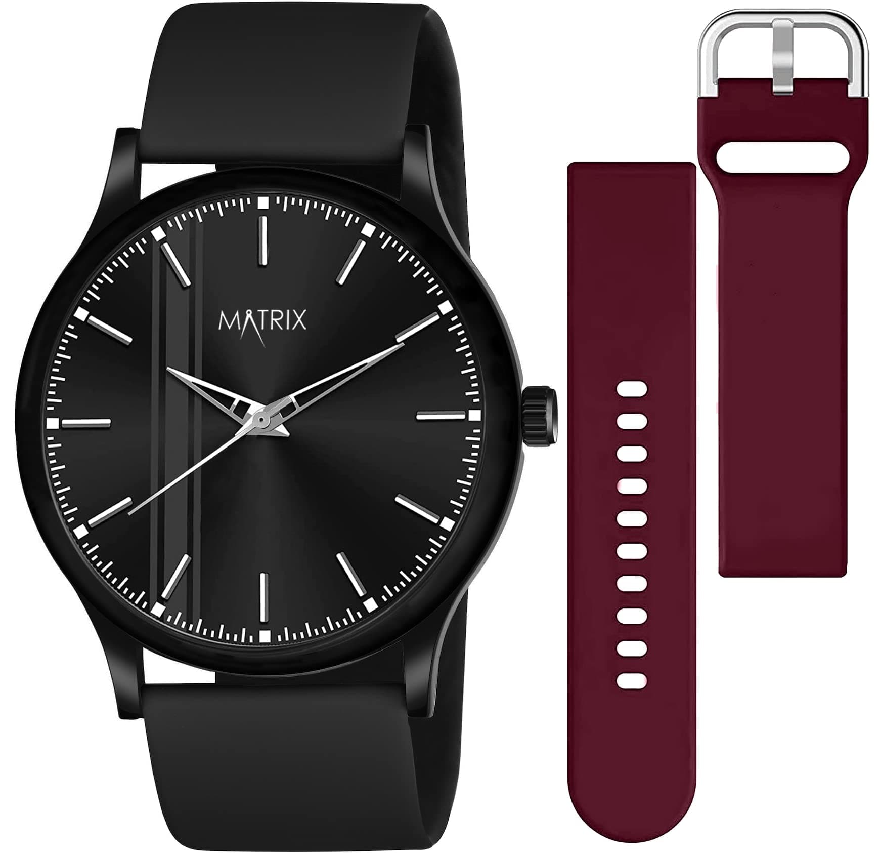 Swap Analog Black Dial Watch with Interchangeable Straps for Men & Boys, Black & Burgundy, Free Size, strap