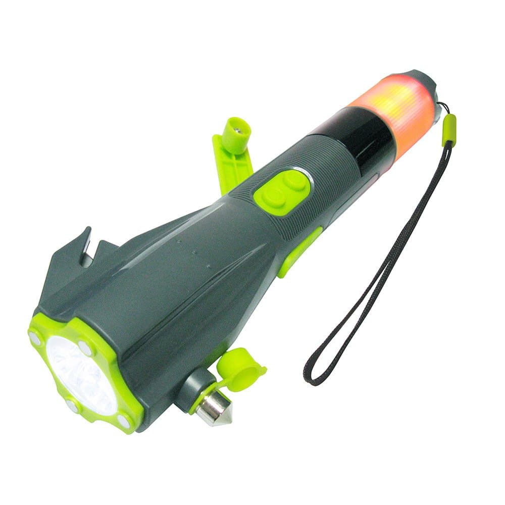 Rushpower 8 In 1 Functions Hand Crank Dynamo LED Flashlight Window Breaker Seat Belt Cutter Blink & Siren For Emergency Compass Waterproof USB Charger For Cell Phone