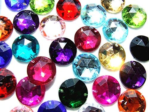60 Assorted Acrylic Rhinestone gems 12 mm Round Bead Flat Back to sew on