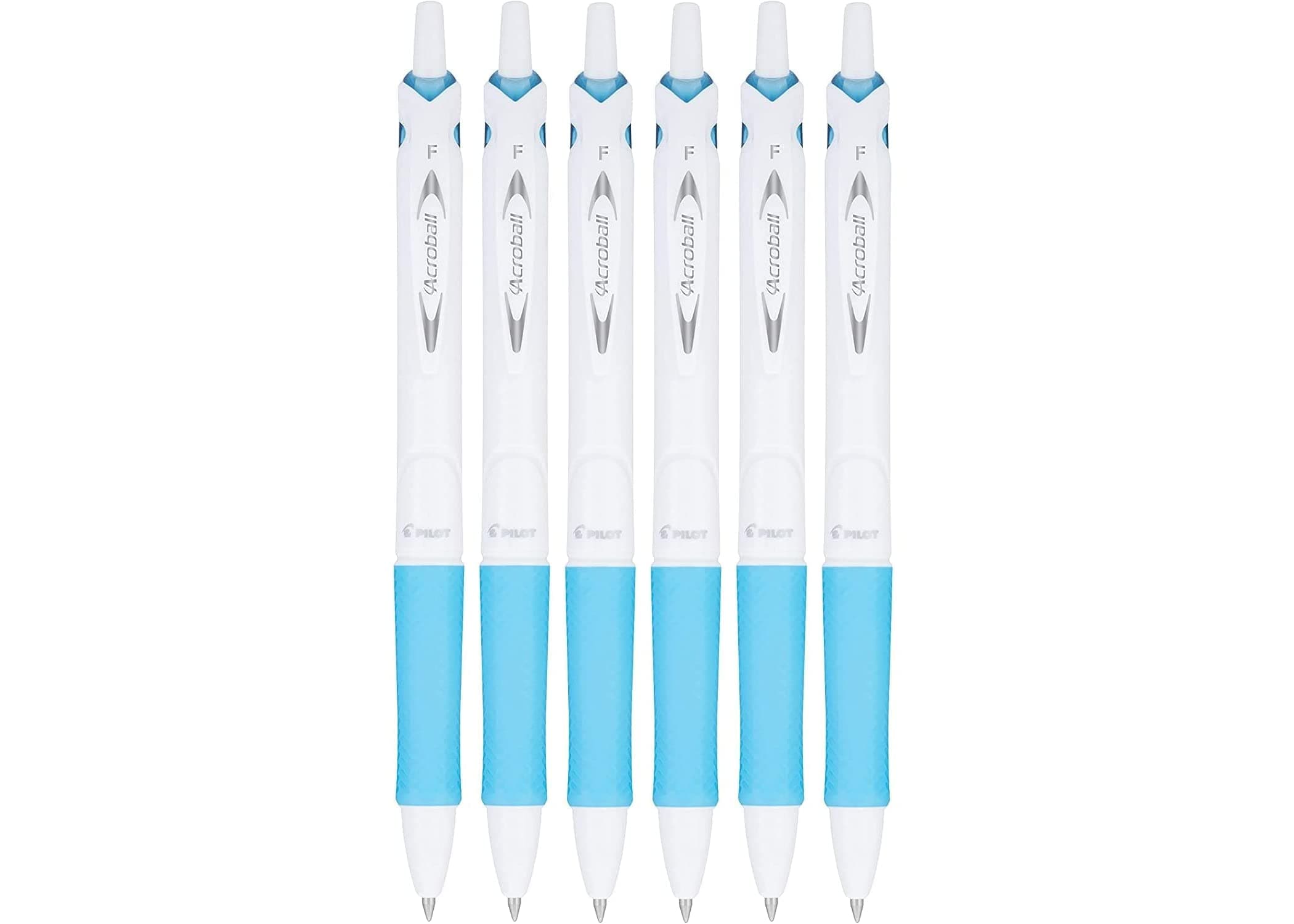 PILOT Acroball PureWhite Advanced Ink - Fine Point 0.7 mm Black Ink - Refillable & Retractable Ball Point Pens with Blue Accents, 6 Pack,