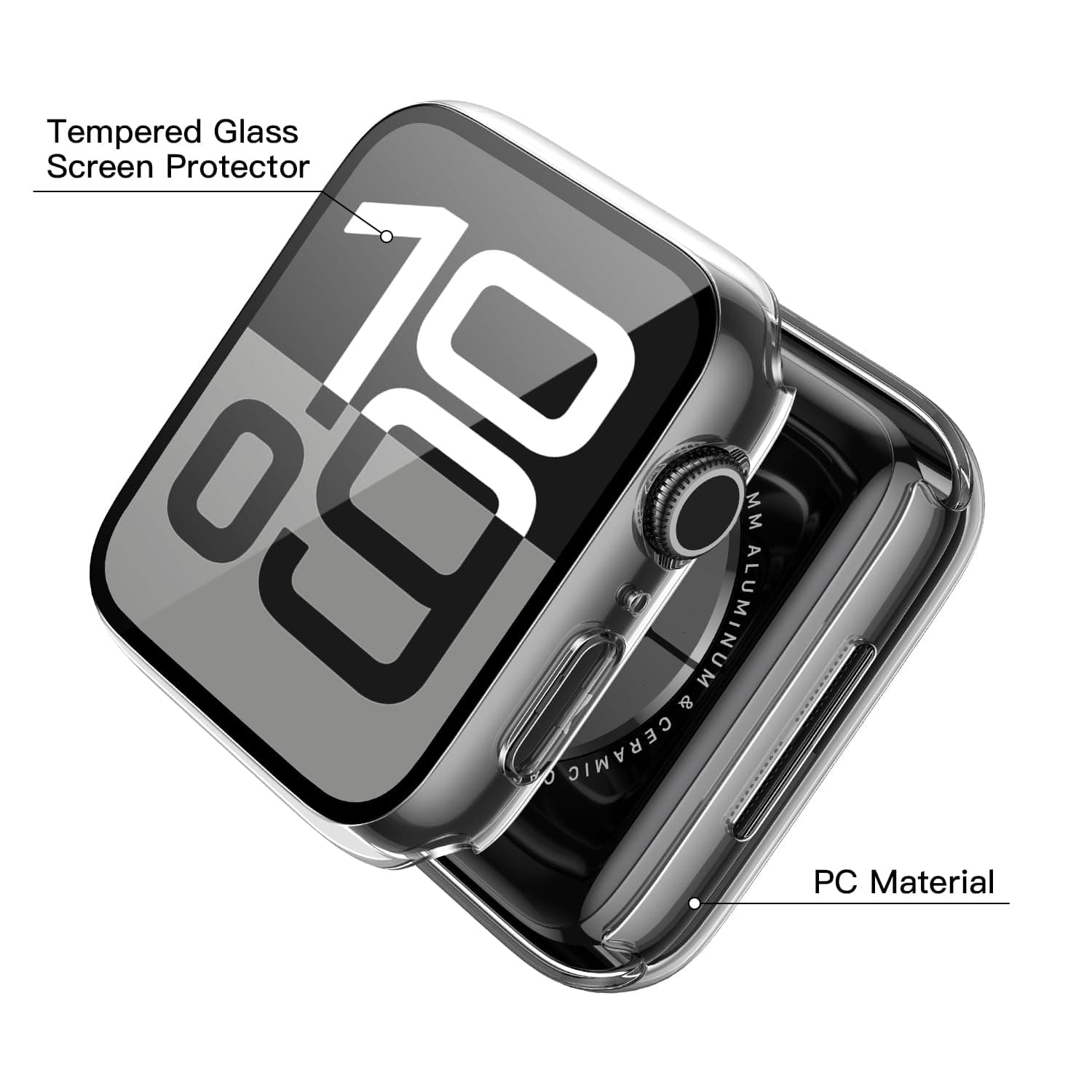 Misxi 2 Pack Tempered Glass Case Compatible For Apple Watch Series 10 (2024) 46Mm, Hard PC Full Screen Protector Ultra-Thin Lightweight Scratch-Resistant Cover For Iwatch, Crystal Transparent