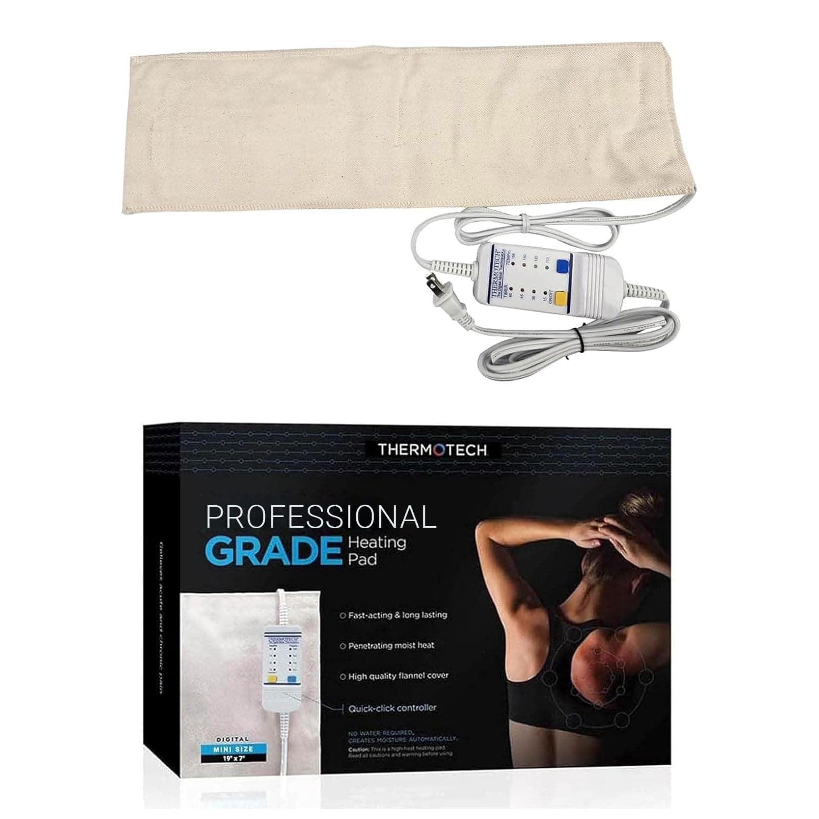 Professional Grade Heating Pad with Automatic Moist Heat by Thermotech, High-Heat Heating pad for Deep Penetrating Heat - 2nd Gen Version (Mini Digital - 19" by 7")