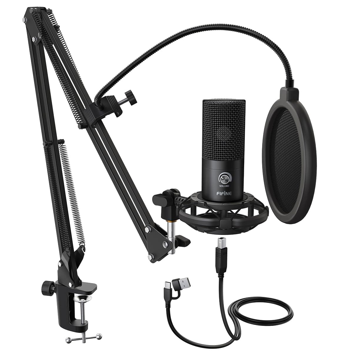 Studio Condenser USB Microphone Computer PC Microphone Kit with Adjustable Boom Arm Stand Shock Mount for Instruments Voice Overs Recording Podcasting YouTube Vocal Gaming Streaming-T669