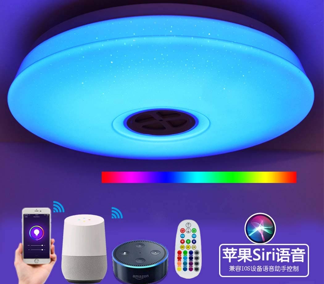 YDYG WiFi Ceiling Light With Alexa Echo & Google,24W,95V-265V,Wireless LED Ceiling Lamp With Bluetooth Speaker, Smartphone APP Dimmable