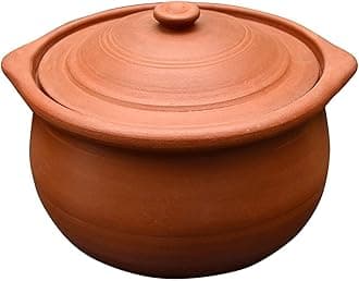 EZAHK Handmade Clay Earthen Kadai Pot with Lid for Cooking & Serving - Natural and Traditional Pure (2.5 L)