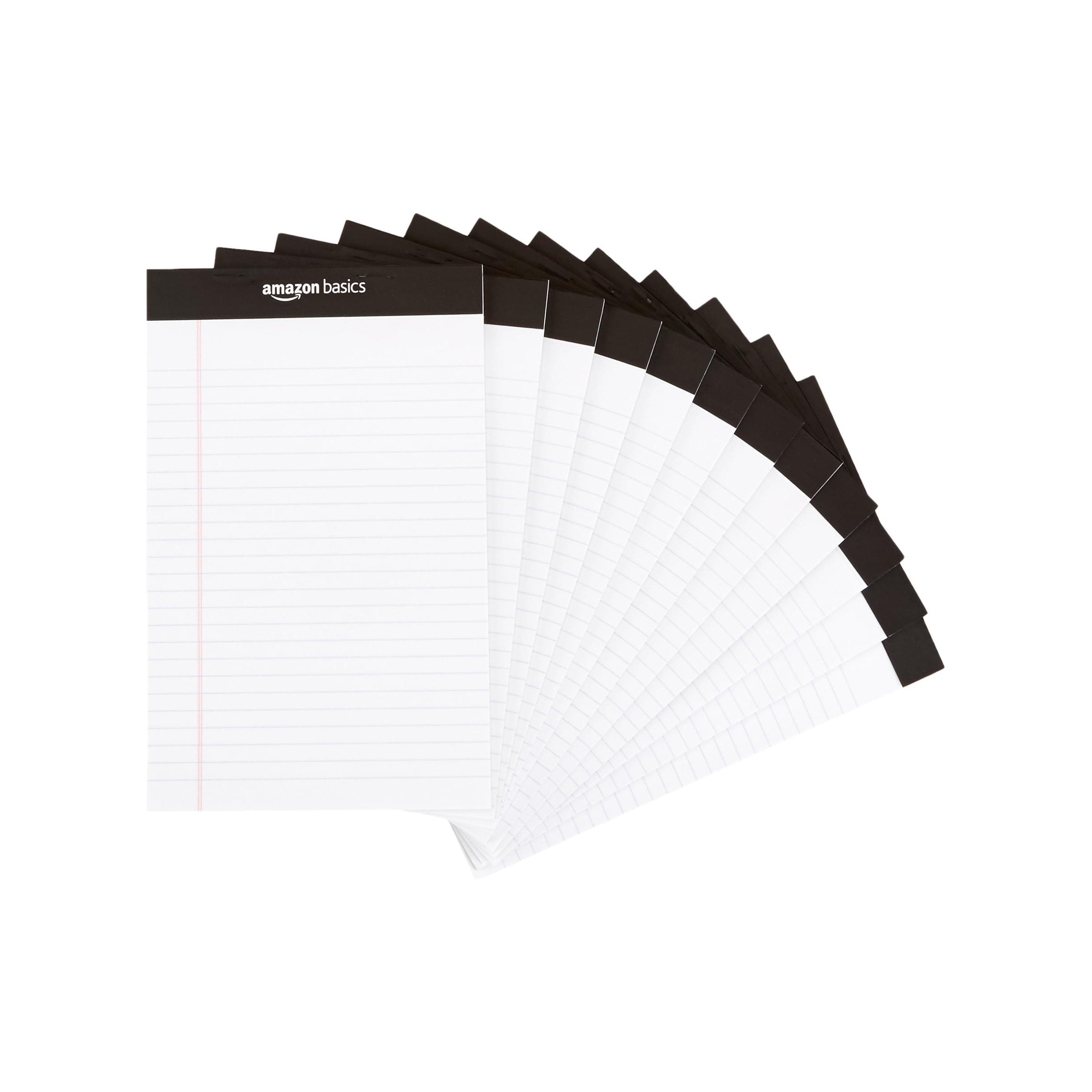 Amazon Basics Narrow Ruled Writing Pads, 50 Sheets Per Pad, 12 pack, 12.7 cm by 20.3 cm, White