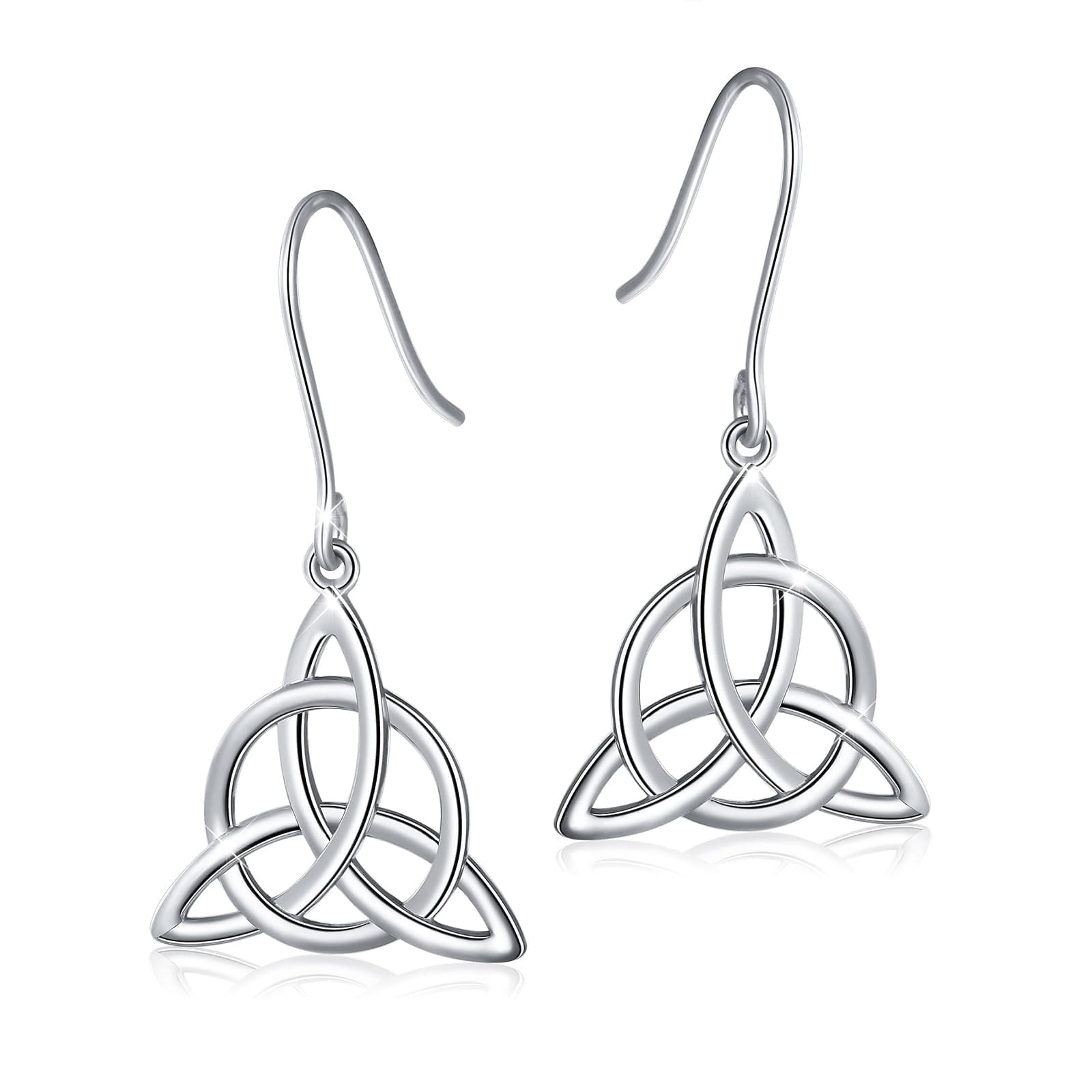 925 Sterling Silver Good Luck Irish Trinity Celtic Knot Triangle Vintage Dangle Drop Earrings