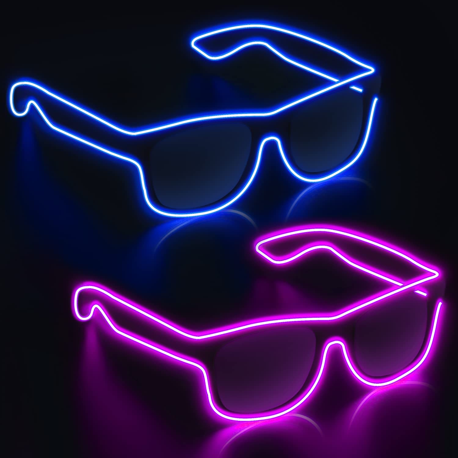 YouRfocusWireless Led Light up Glasses 2 Pack Glow in The Dark Neon Glasses for Rave Party, EDM
