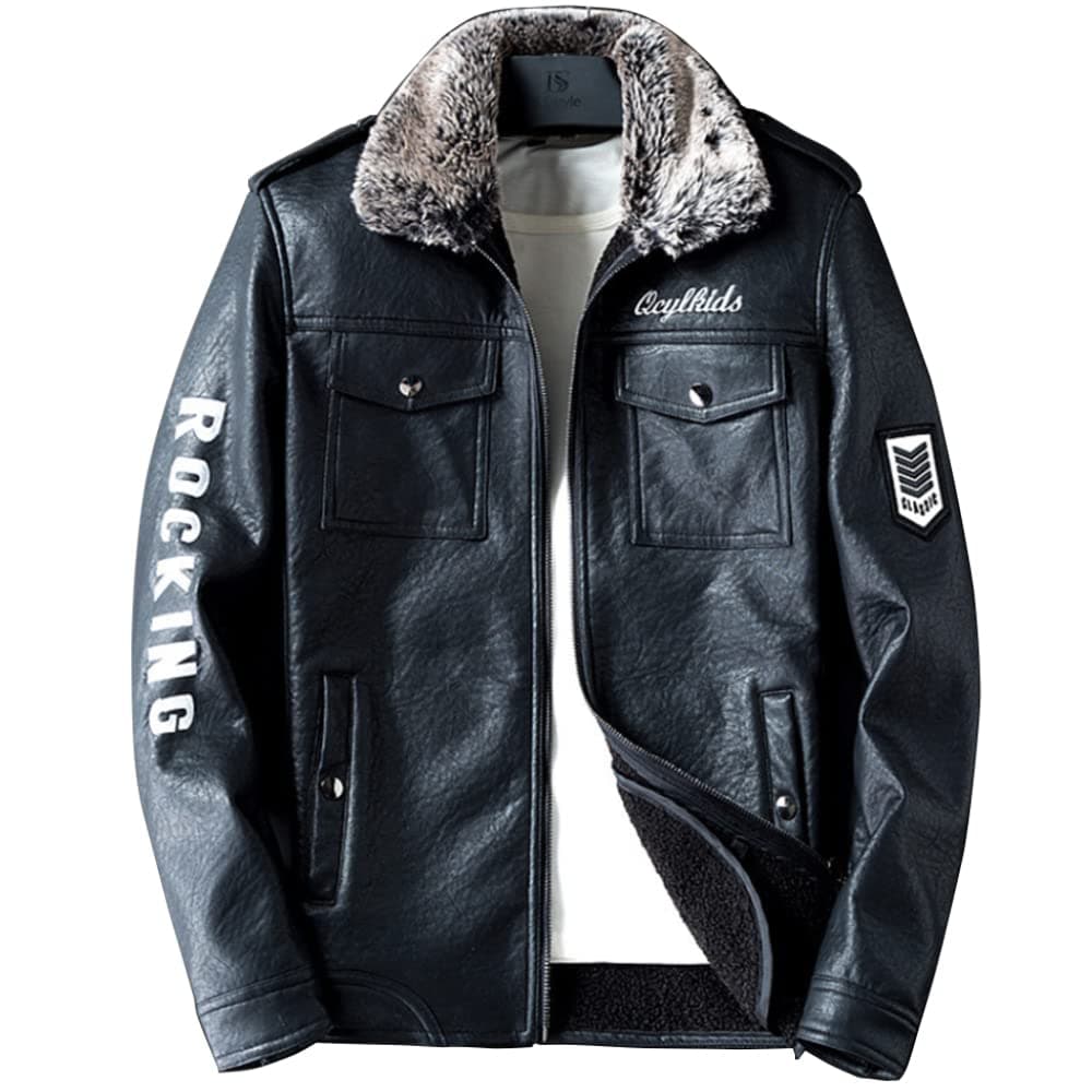 LOMENG Motorcycle Bomber Jacket Leather Waterproof Mountain Jacket Windproof Warm Coat Slim Fit for Men