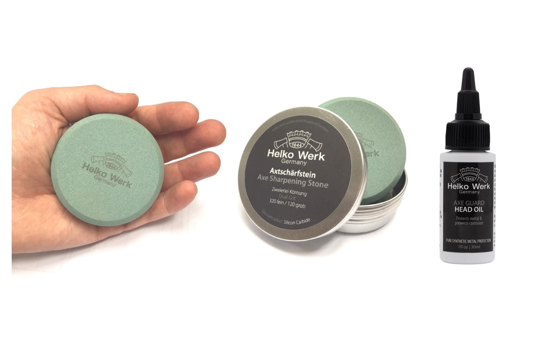 Helko Werk Dual Grit Axe Sharpening Stone - Axe Sharpener and Axe Puck, Machete Sharpener Hatchet Sharpener Dual 120 grit and 320 grit, Lightweight Field Sharpener for Axes (Sharpening Stone) #22100