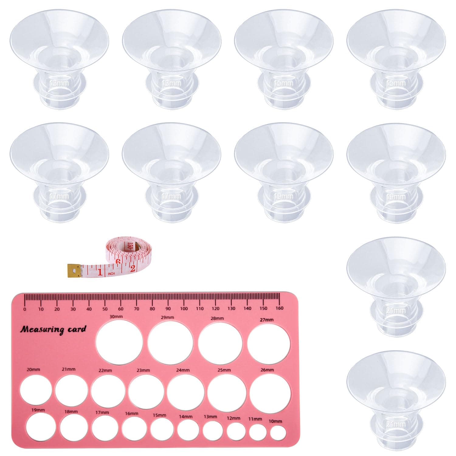 10pcs Breast Pump Flange Insert, 5 Sizes Silicone Flange Insert Replacement with Double-Sided Nipple Ruler for S1/S2/S9/S10/S12 Spectra Flange Breast Pump Guard Shields, Breast Pump Accessories