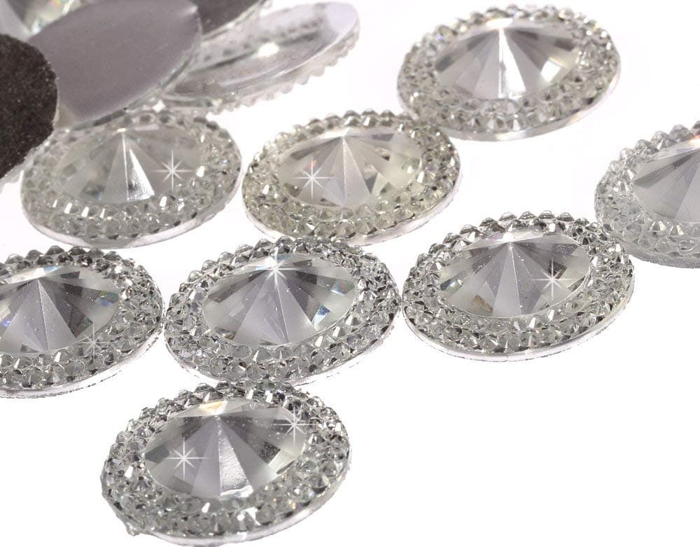 CraftbuddyUS 20mm 30 pcs Clear Flat Back Pointed Diamond Round Rhinestone Resin Gems