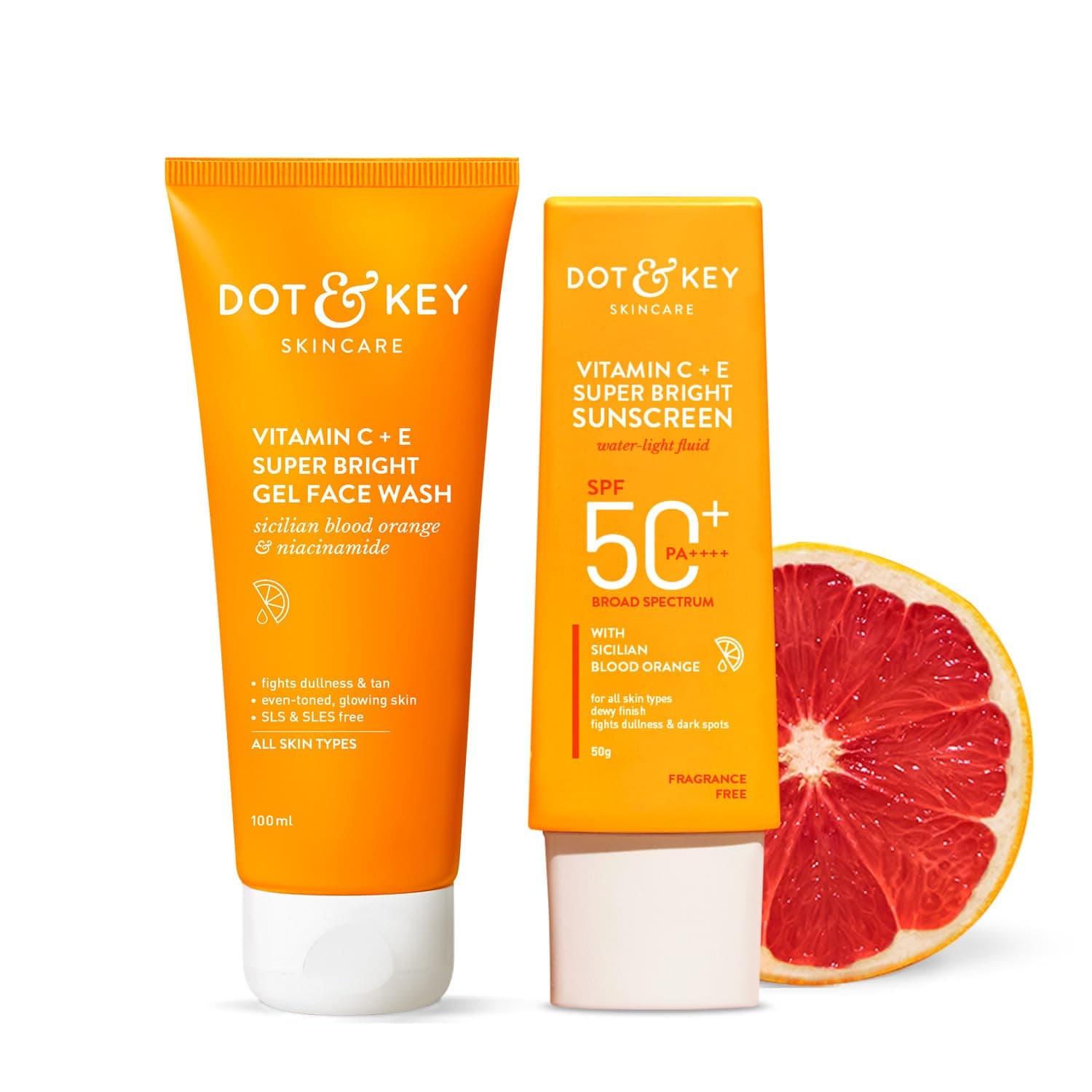 Dot & Key Vitamin C+E Super Bright Sunscreen Spf 50 Pa+++ - 50g & Dot & Key Vitamin C + E Super Bright Gel Face Wash | For Normal Skin | Skin Care Combo | For Women & Men