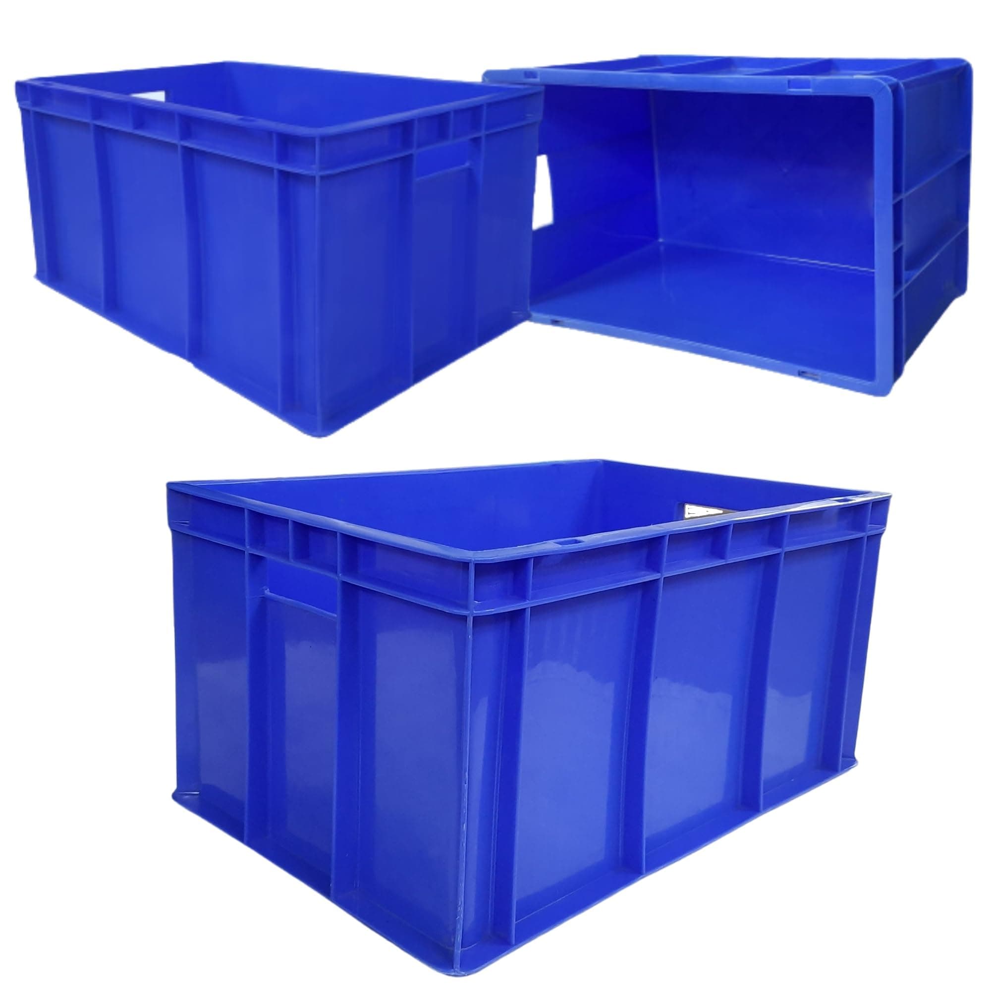 SINGHAL Multipurpose Storage Crates 50 x 32.5 x 25 cm | Heavy Duty Big Blue Portable Plastic Crate | Shelf Basket, Storage Bin for Vegetable, Fruit, Milk (Pack of 3)