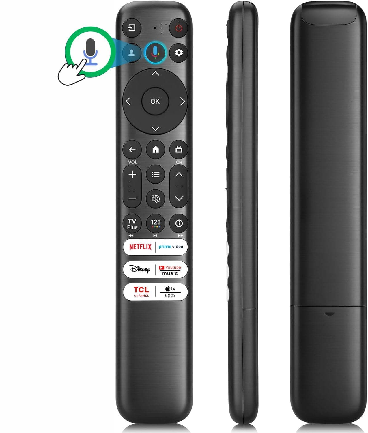 Voice Remote Replacement for TCL Android, Google Smart TV Remote, Compatible with QM8, QM7, Q7, Q6, Q5, S5, S4, S3 Series, 6 Shortcuts Prime, Netflix, YouTube