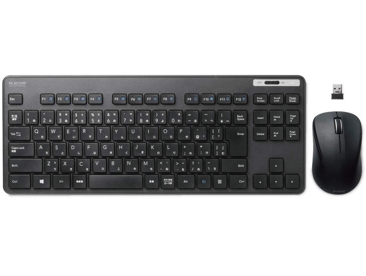 Wireless Thin Keyboard/Standard Japanese Layout/Conformity with JIS Standard/Wireless Mouse/Durable/Black/TK-FDM109MBK