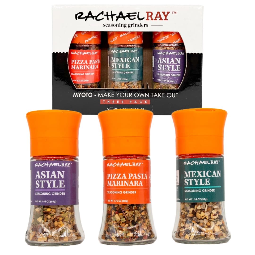 Rachael Ray Take Out Seasoning Grinder 3 Pack Set | Includes Mexican Taco, Asian, and Pizza Pasta Seasonings