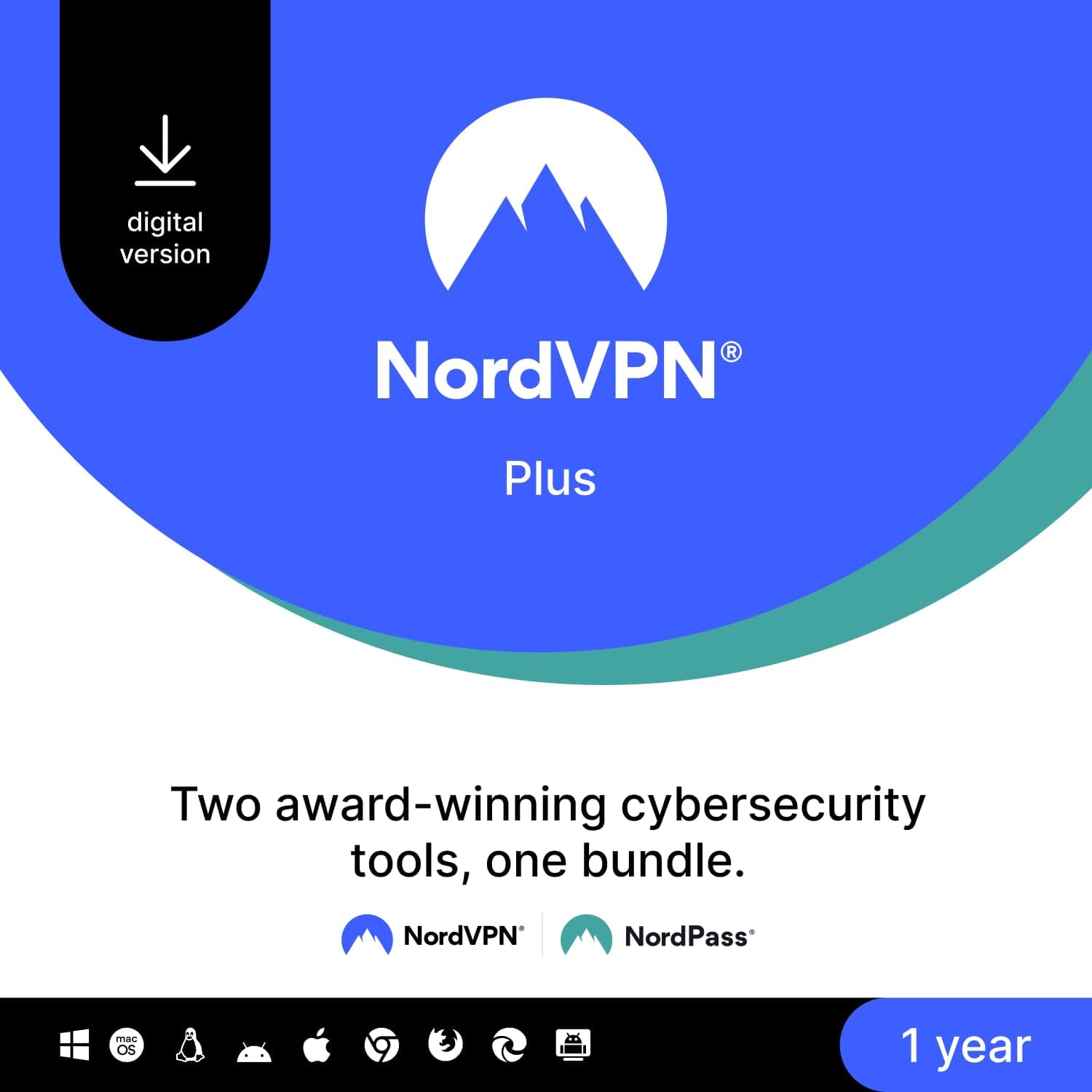 NordVPN Plus, 10 Devices, 1-Year, VPN & Password Manager Software Bundle, Digital Code