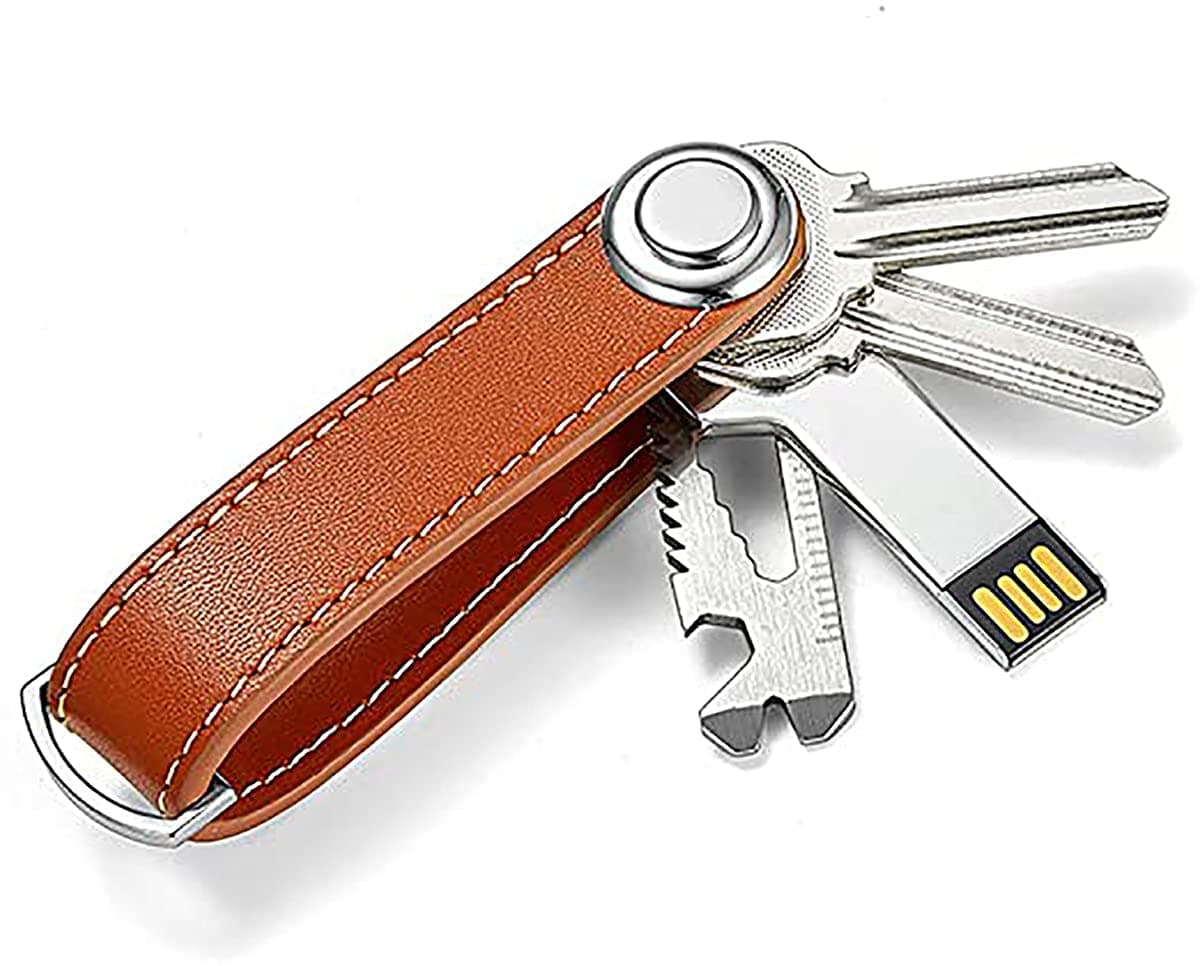 Smart Key Organizer, Compact Key Holder Leather Keychain, Folding Pocket Key Holder Chain - S