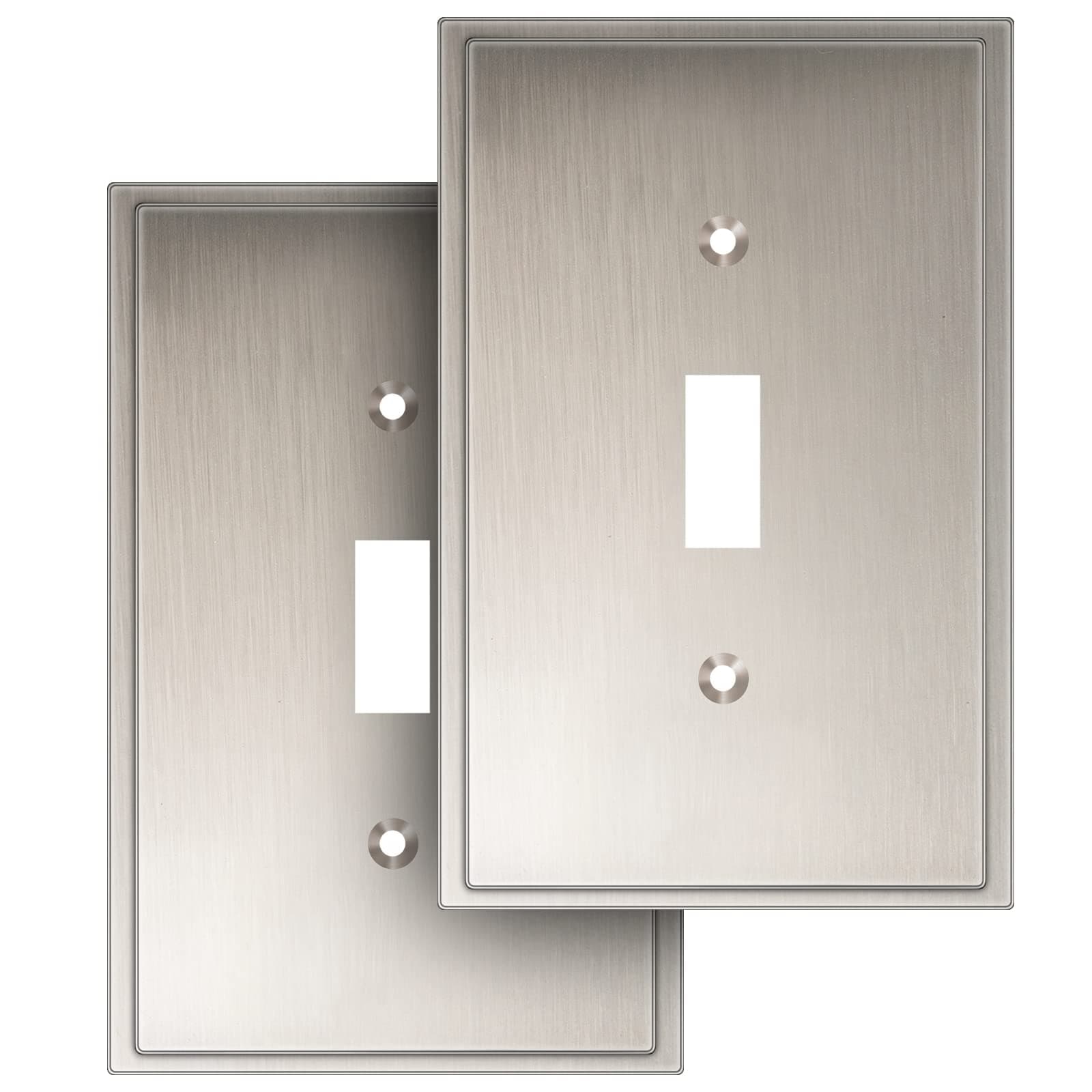 Henne Bery Soft Modern Decorative Wall Plate Switch Plate Outlet Cover (Single Toggle 2PK, Satin Nickel)