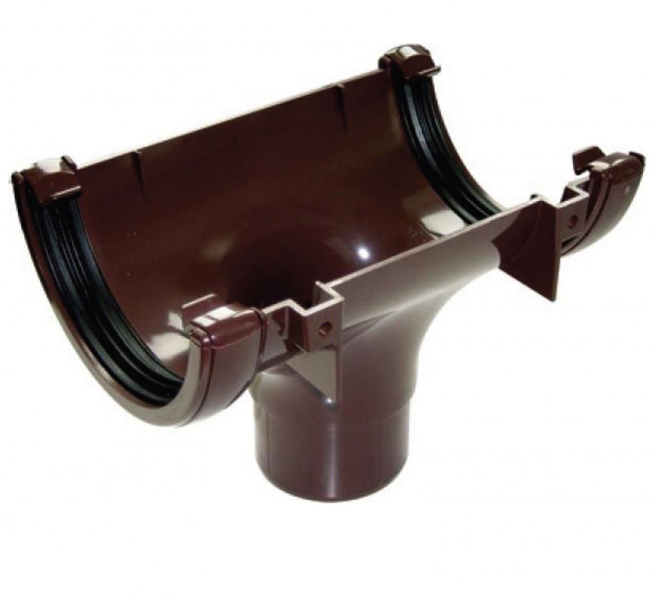 FLOPLAST 112mm Half Round Gutter Running Outlet - Brown