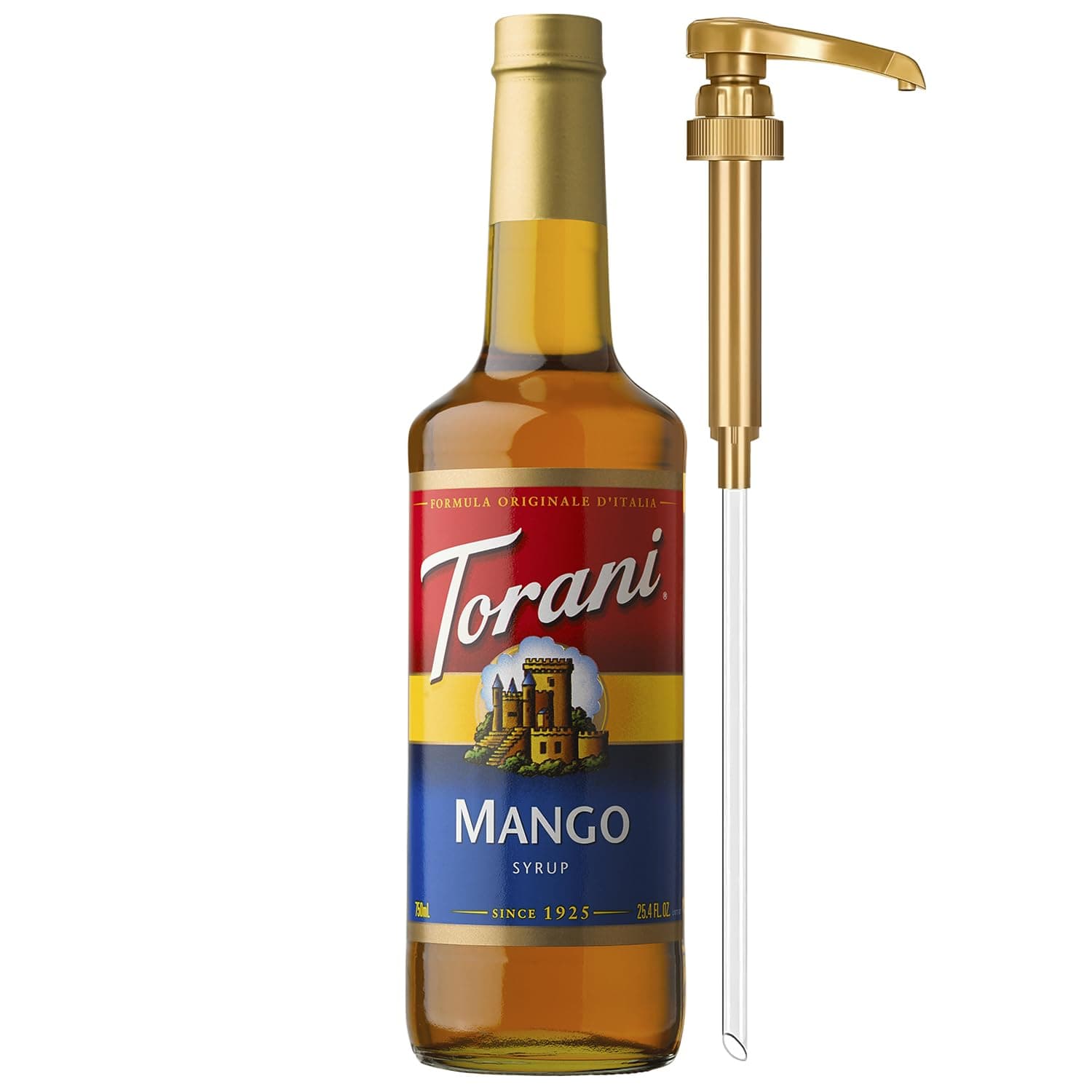 Torani Mango Syrup for Drinks, Flavoring for Iced Tea, Lemonade, and Sodas, Glass Bottle with Pump Included, 25.4 Fl Oz