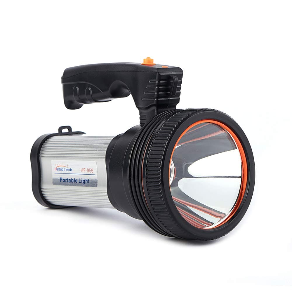 Rechargeable Searchlight Handheld LED Tactical Flashlight with Handle CREE L2 Spotlight 6000 Lumens Ultra-long Standby Electric Torch with USB OUTPUT as a Power Bank (Silver)