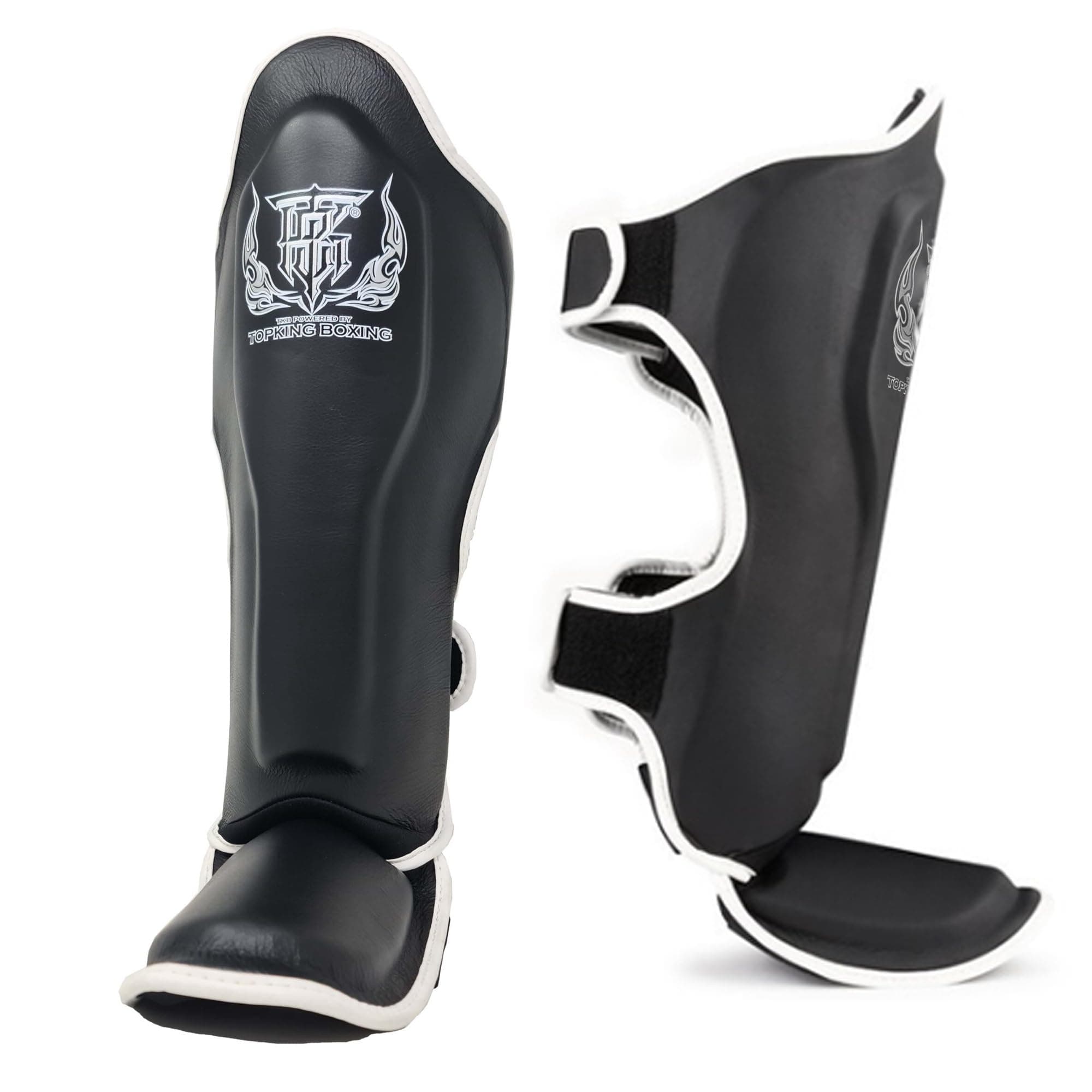 Muay Thai Shin Guards Protector Protection (Black/White, M)