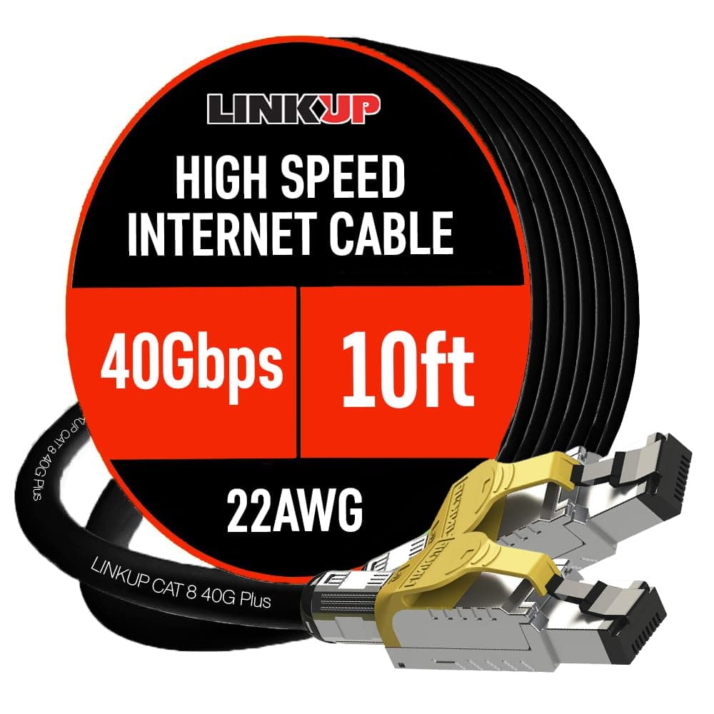 LINKUP - [GHMT & DSX8000 Certified] Cat8 Ethernet Patch Cable S/FTP 22AWG Double Shielded Solid Cable | 2000MHz 2GHz 40Gbps | 5th-Gen Ethernet LAN Network 40G Structure Wires |Black| 3 M (10ft)