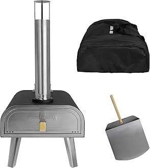 George Foreman Outdoor 16 Inch Wood Pellet Portable Wood Fired Pizza Oven Black with Paddle and Carry Bag, BBQ Oven & Smoker, Foldable Legs GFWPPO2BPC
