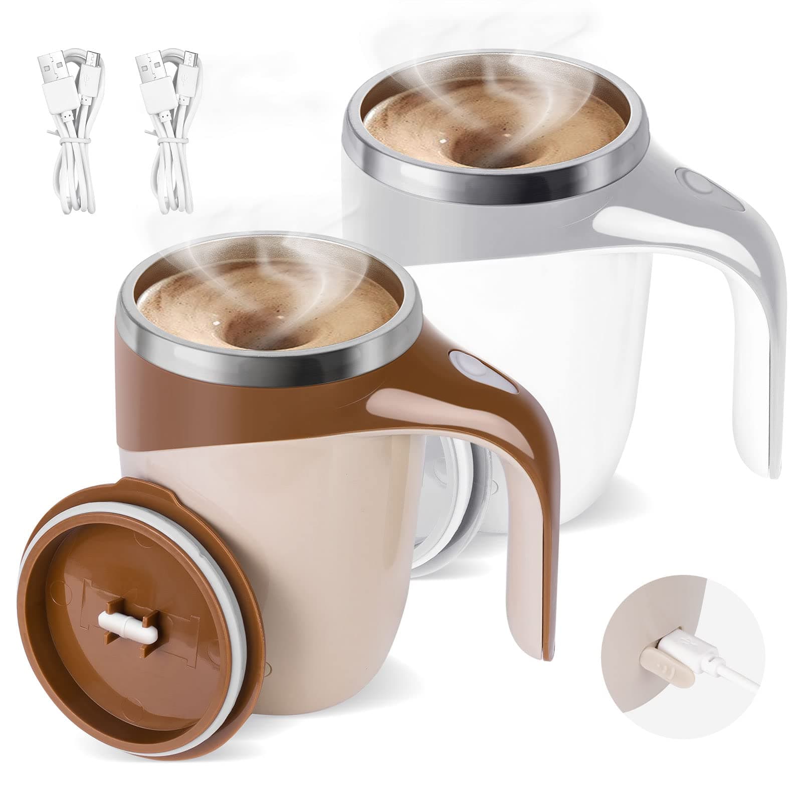 HPX Automatic Stirring Cup: 2 Pack Electric Mixing Mug for Coffee, Milk, Tea