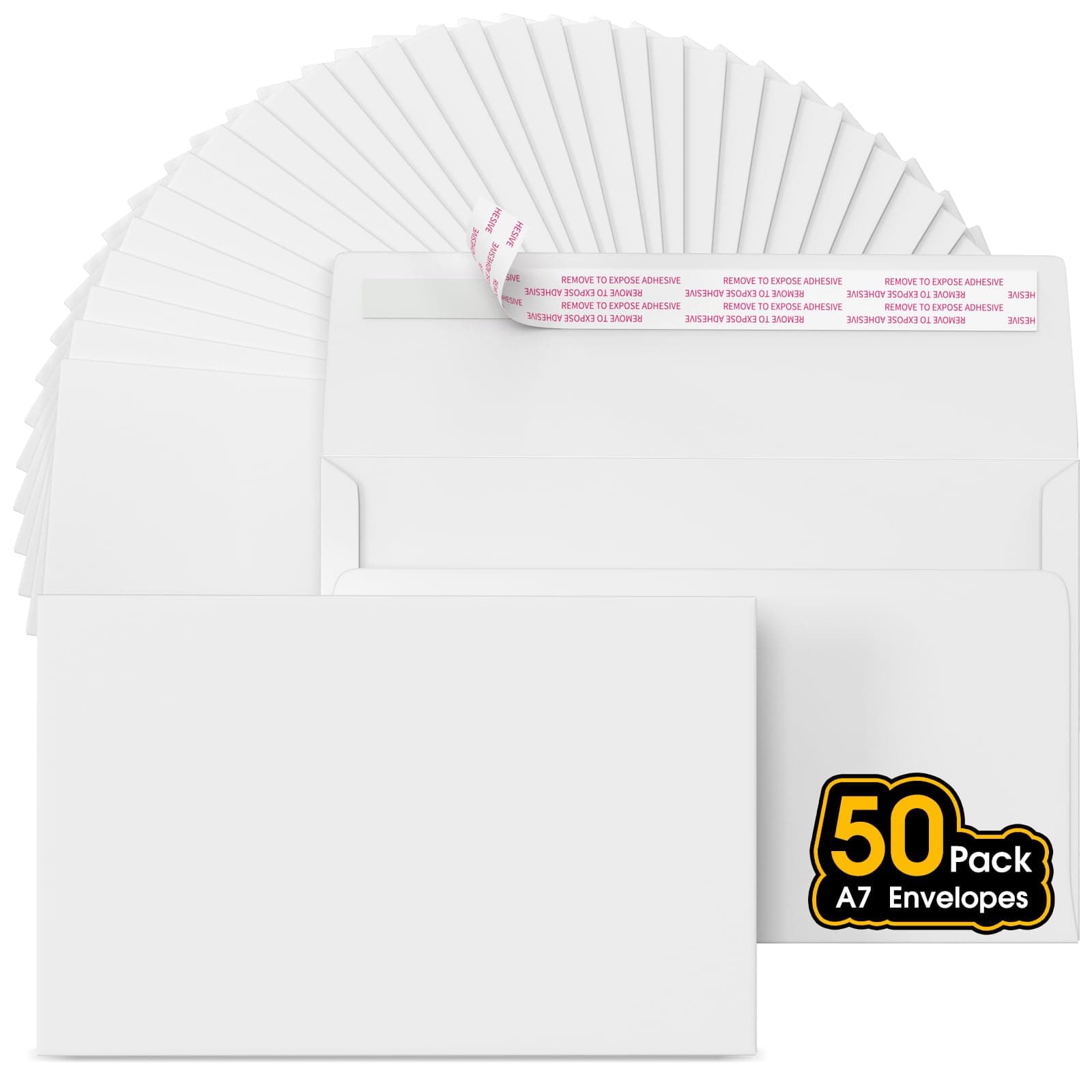 CREGEAR 5x7 Envelopes for Invitations, A7 Printable Self Seal Envelopes for 5x7 Cards, Photos, Wedding, Birthday, Postcards, Graduation, Parties, 5.25 x 7.25 Inches (50 Pack), White