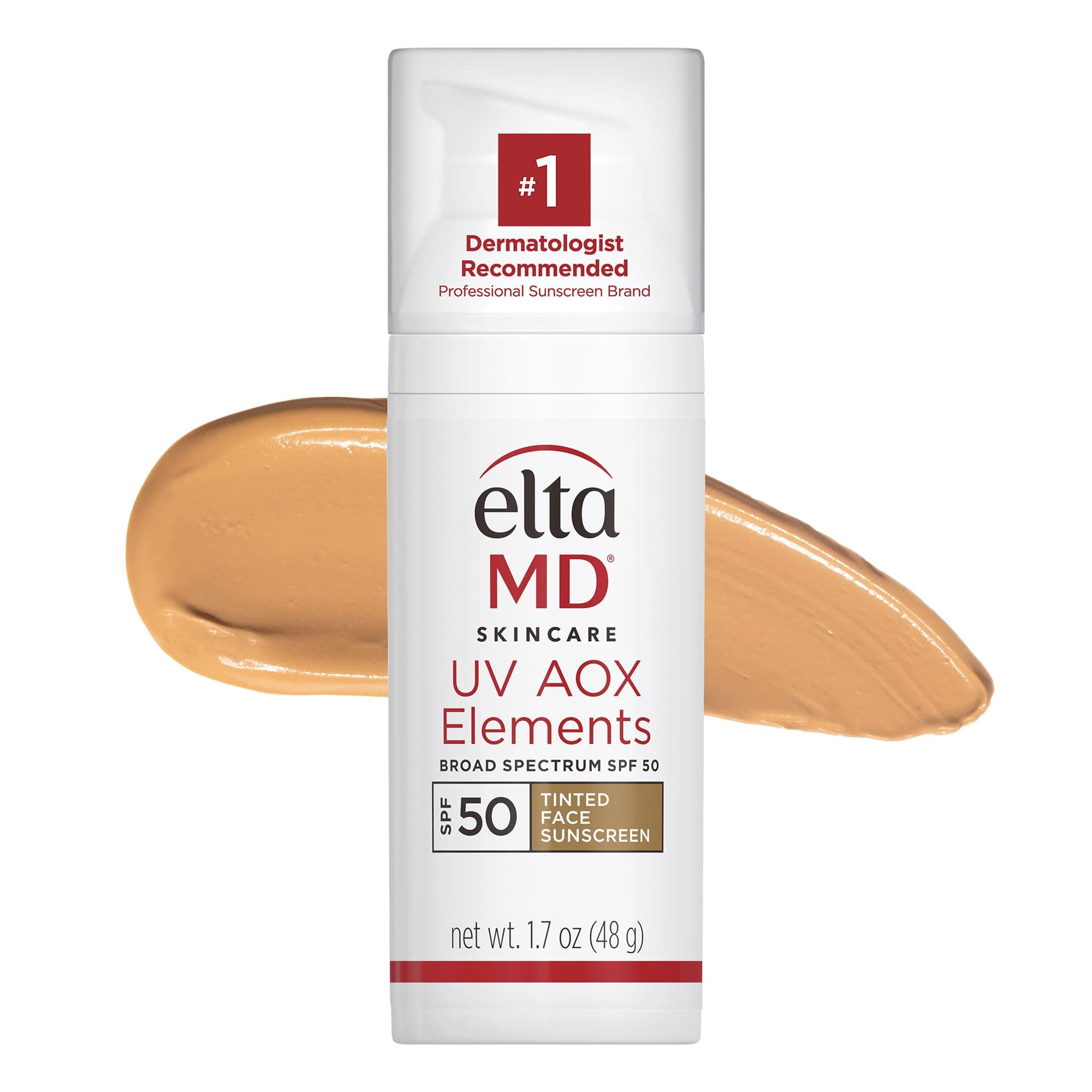 UV AOX Elements Tinted Face Sunscreen, SPF 50, 100% Tinted Mineral Sunscreen for Sensitive Skin and Dry Skin with Antioxidants, 1.7 oz Pump