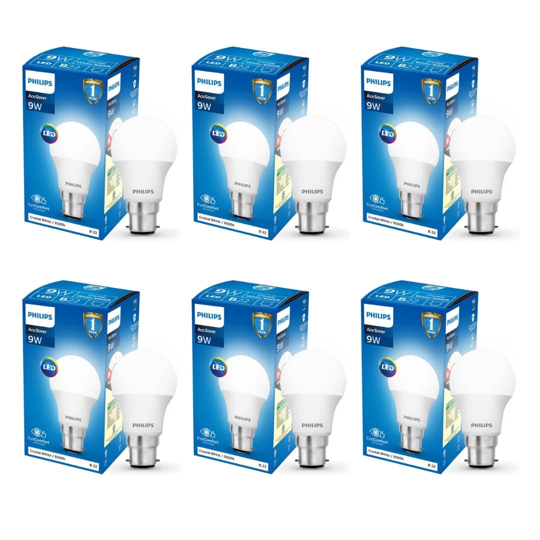 Ace Saver 9 Watt LED Bulb, Base B22 (Cool Day Light), Pack of 6