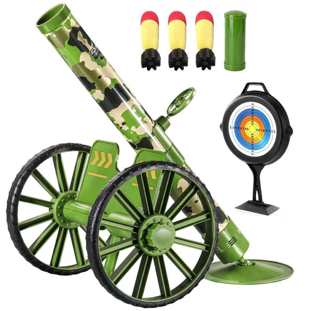 Shock Wave Foam Rocket Mortar Launcher Set - 3 LED Foam Shells, Bullet Target, Loading Bucket, Sound Effects - Military Toy Gift for Boys and Girls