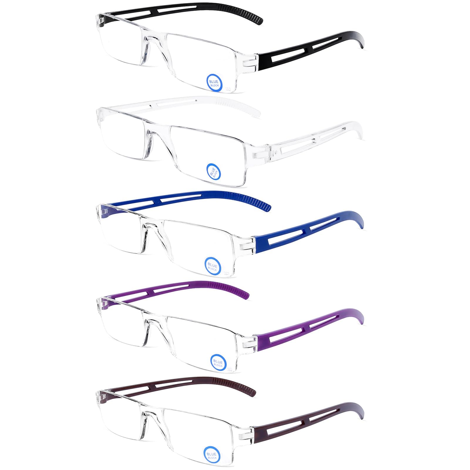 DOOViC 5-Pack Blue Light Filter Computer Reading Glasses for Blocking UV Protection One-Piece Design DF