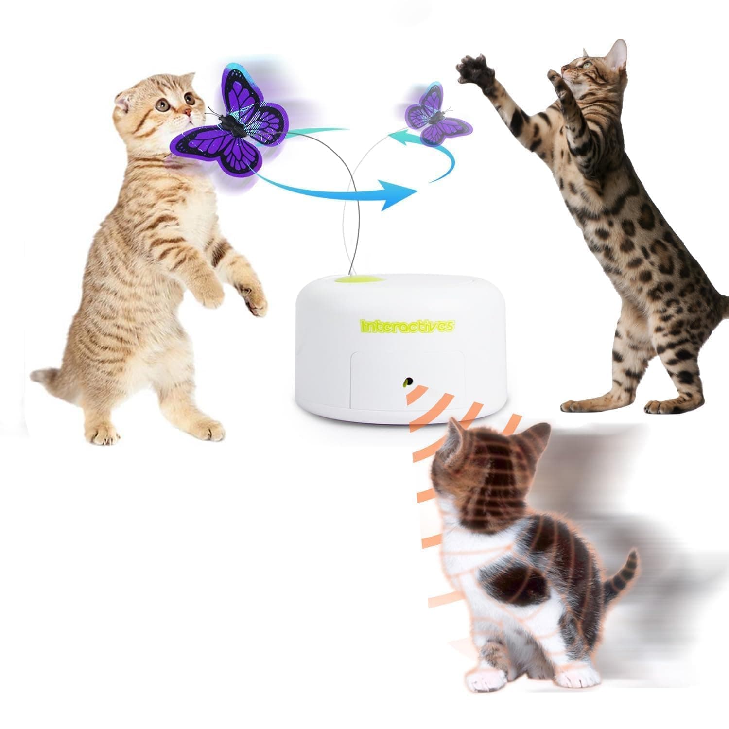 ALL FOR PAWS Interactive Motion Activate Butterfly Cat Toy, Flutter Bug Cat Wand Toy with 360 Degree Rotation & Sensor Mode, Cat Fun Playing Toys(with Shiny Butterfly)