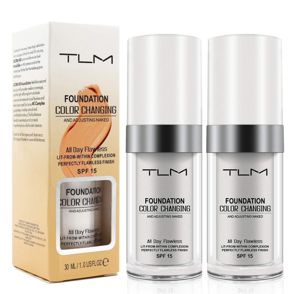 TLM Colour Changing Foundation, Flawless Color Changing Makeup Base Moisturizing Liquid Foundation for Women Girls SPF15, Sunscreen, Non-greasy, Non-marking, Long lasting (2Pack)